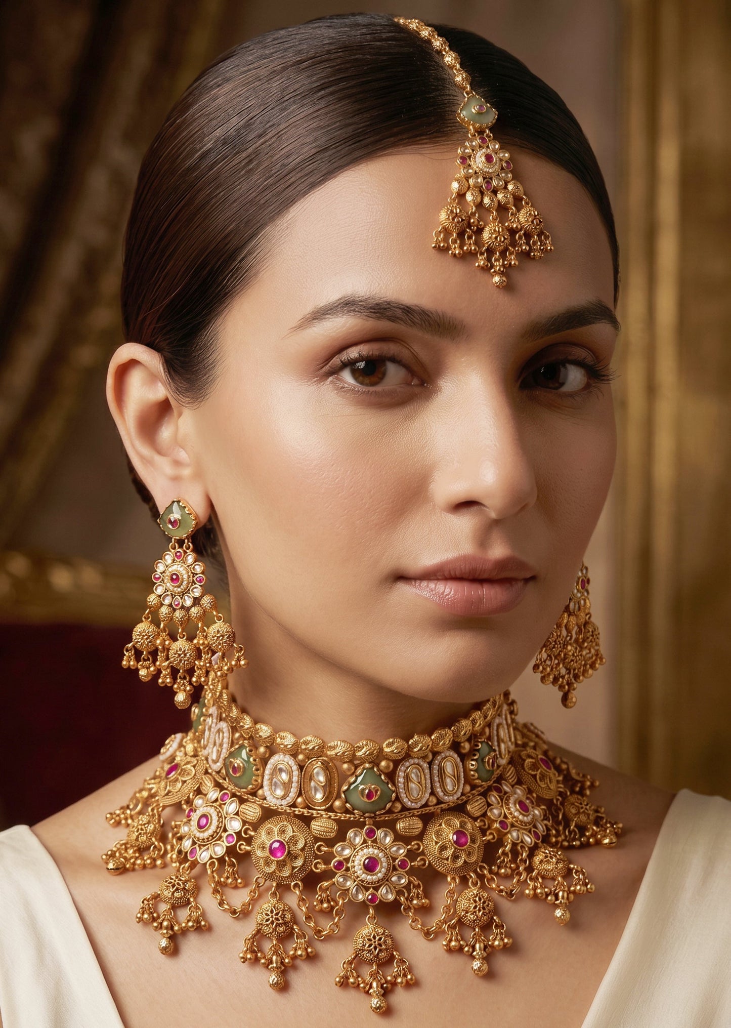 Layered Multicolor Bridal Kundan Necklace Set