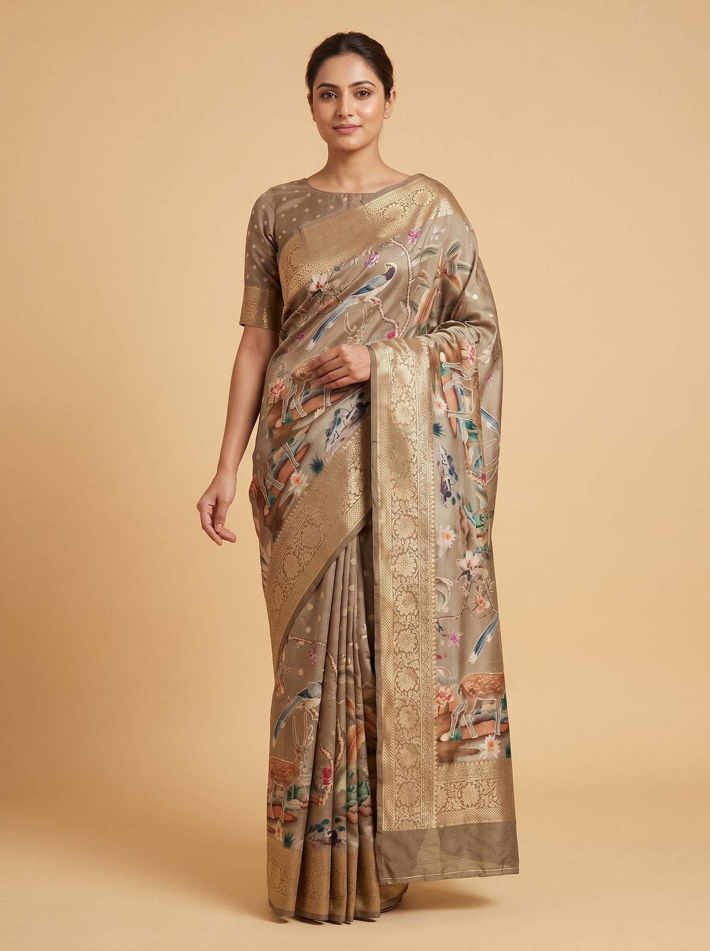 Light Gold Gentle Print Saree