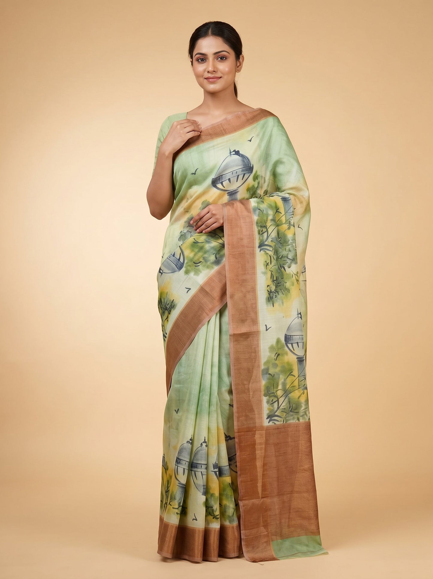 Light Green Spring Tone Handloom Saree