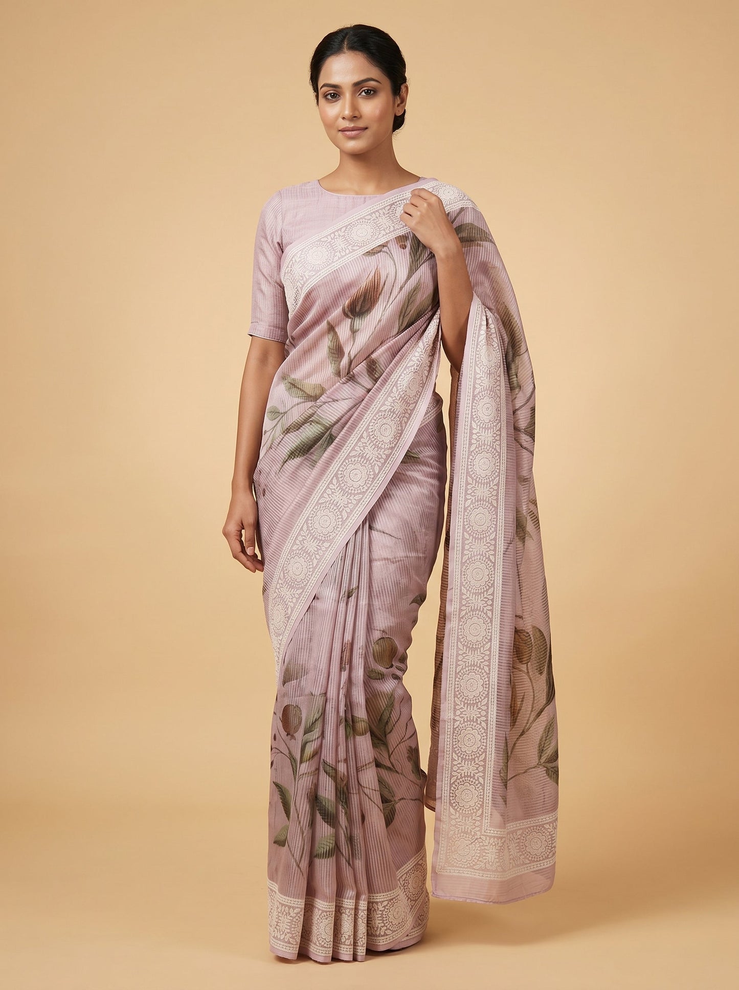 Light Peach Soft Handloom Saree
