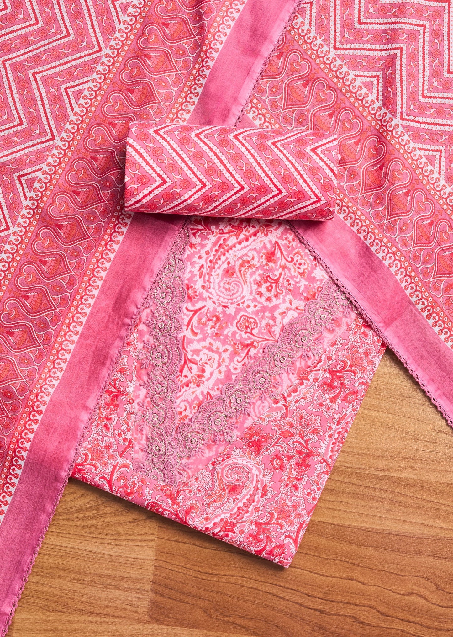 Light Pink Cotton Printed Unstitched Suit Set
