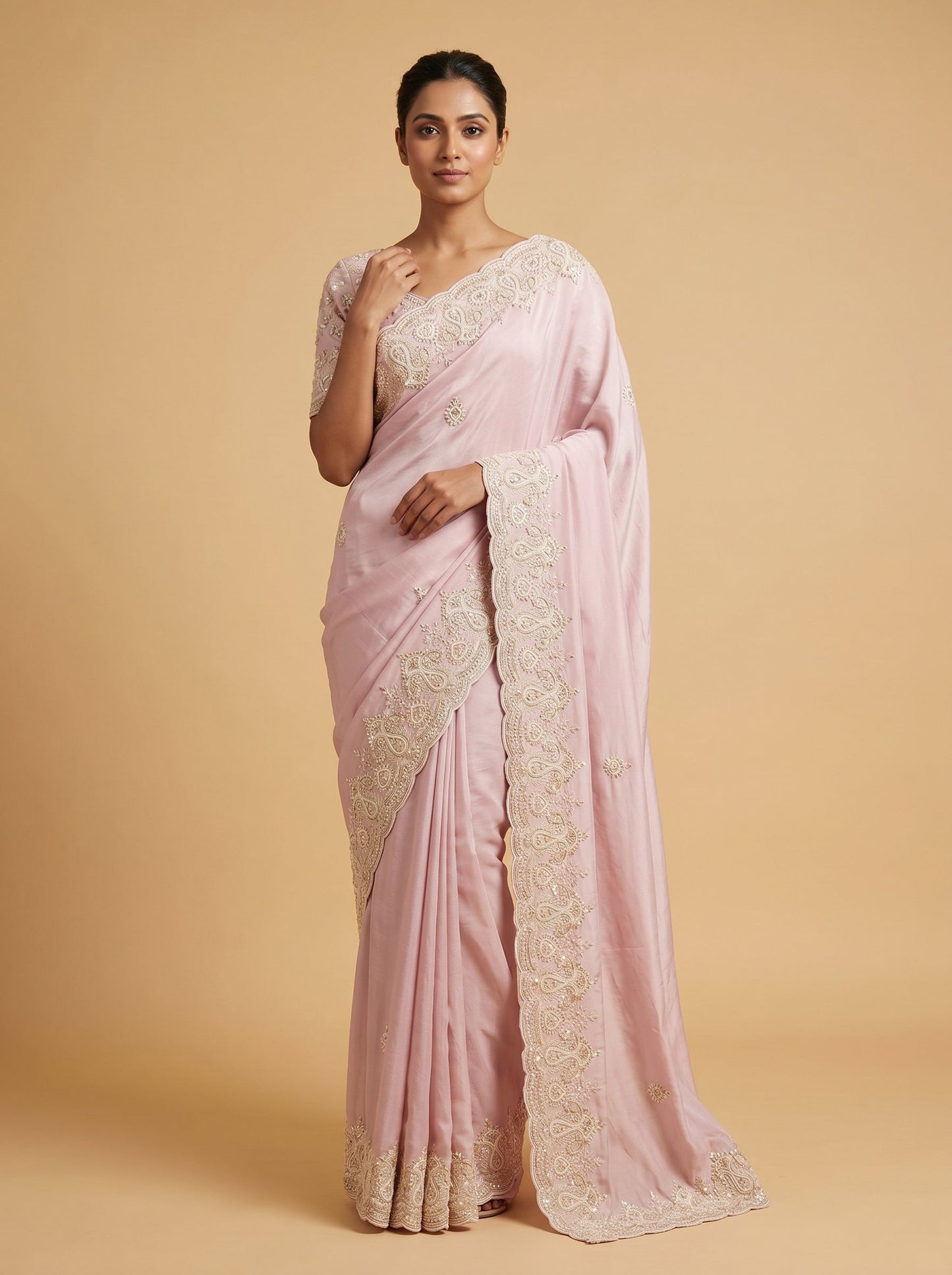 Light Pink Gentle Embroidered Saree