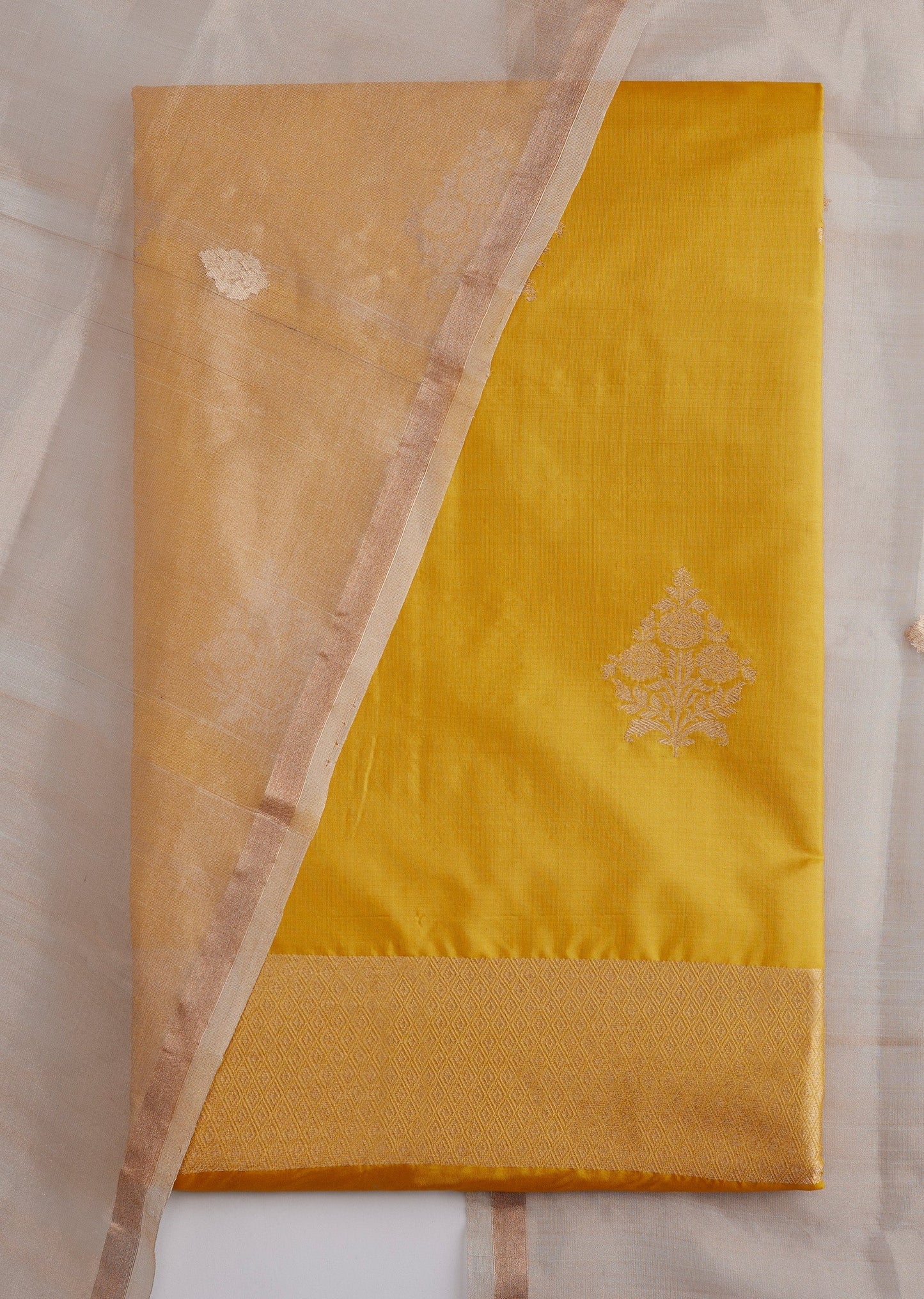 Lime Green Banarasi Silk Unstitched Suit Set