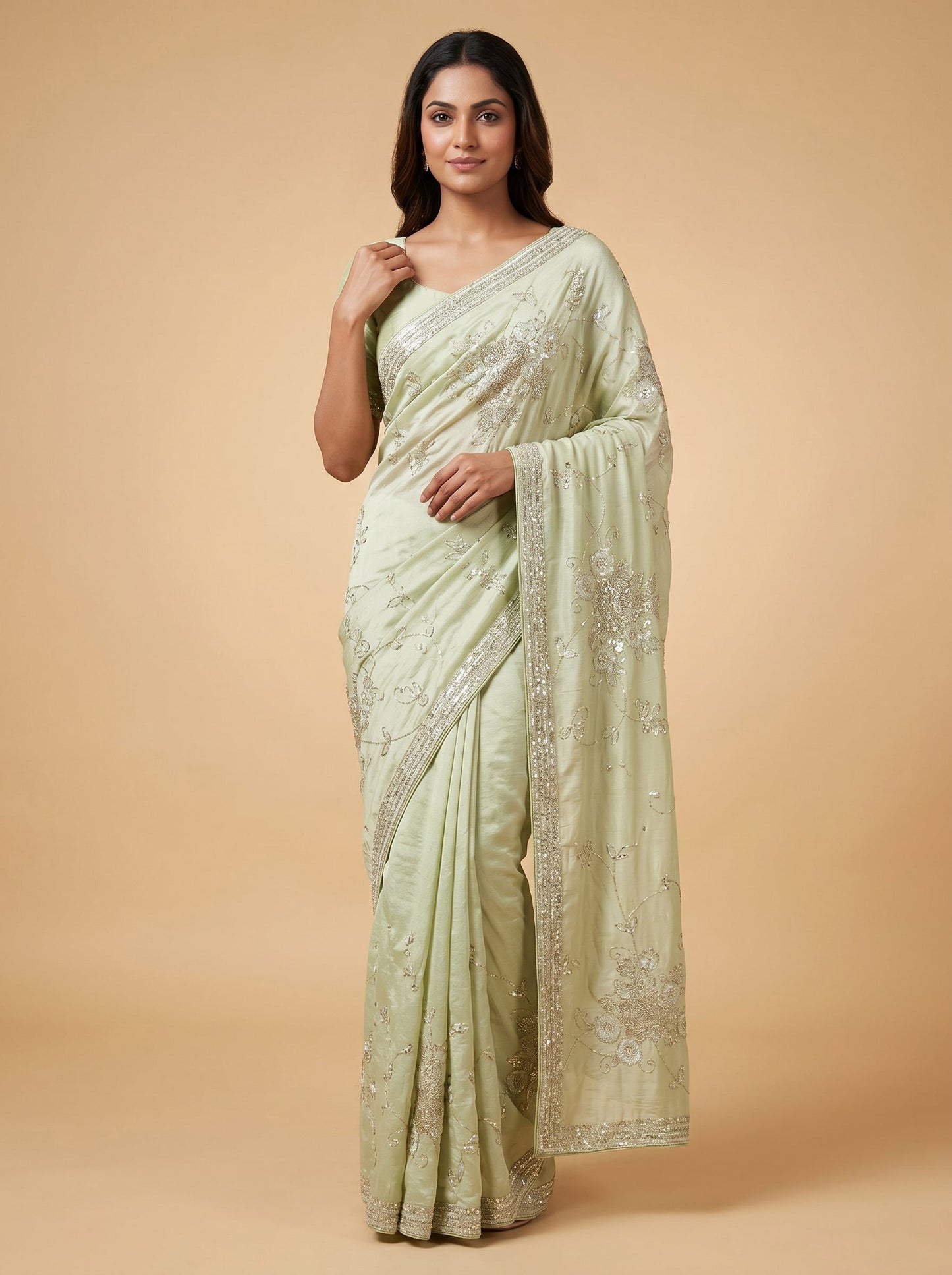 Lime Green Fresh Aura Embroidered Saree