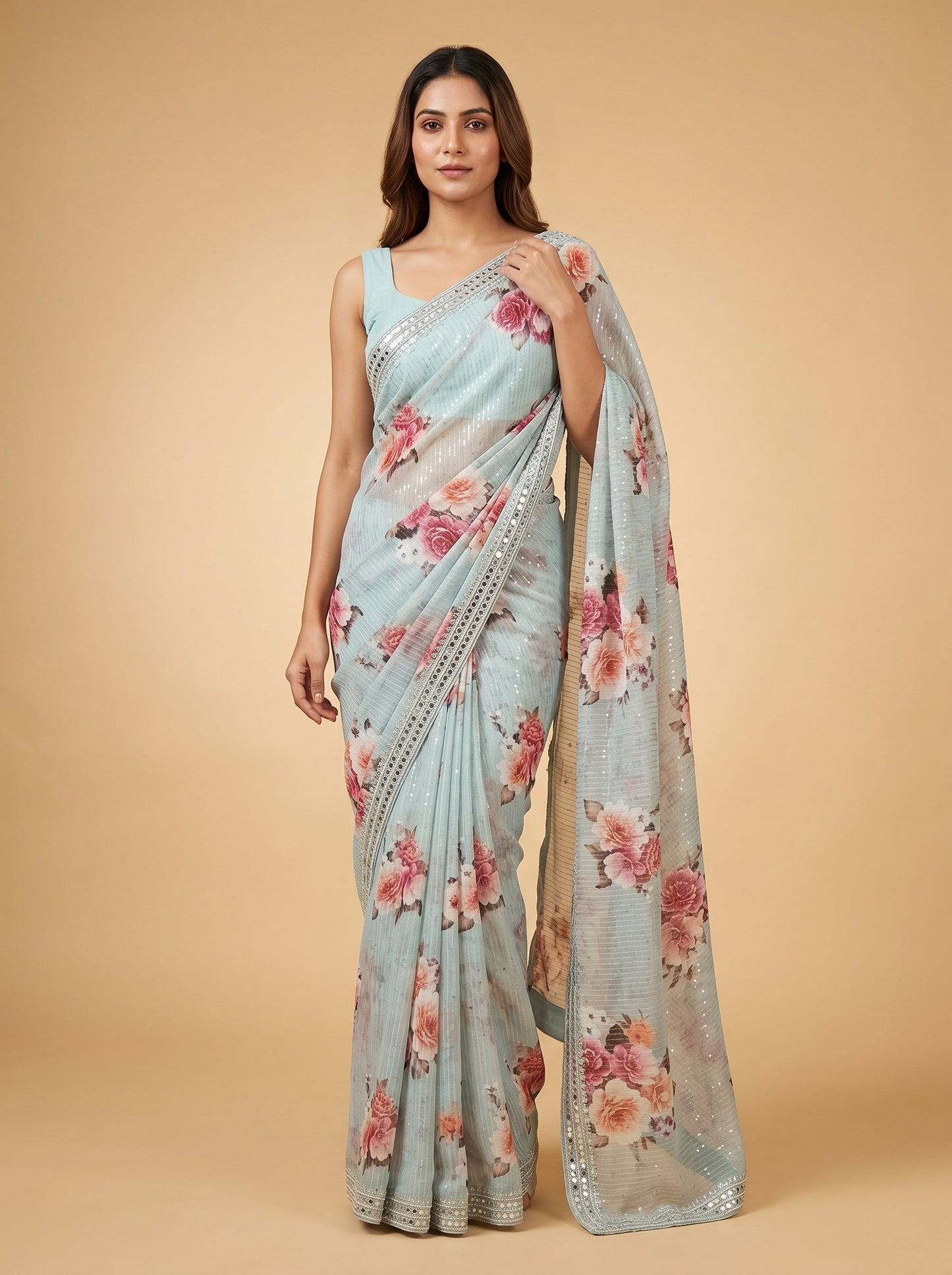 Linen Floral Printed Saree