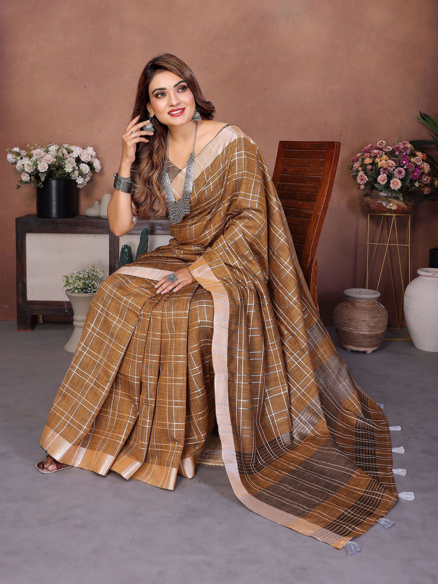 Aastha Fashion Mustard Linen Weaving Saree