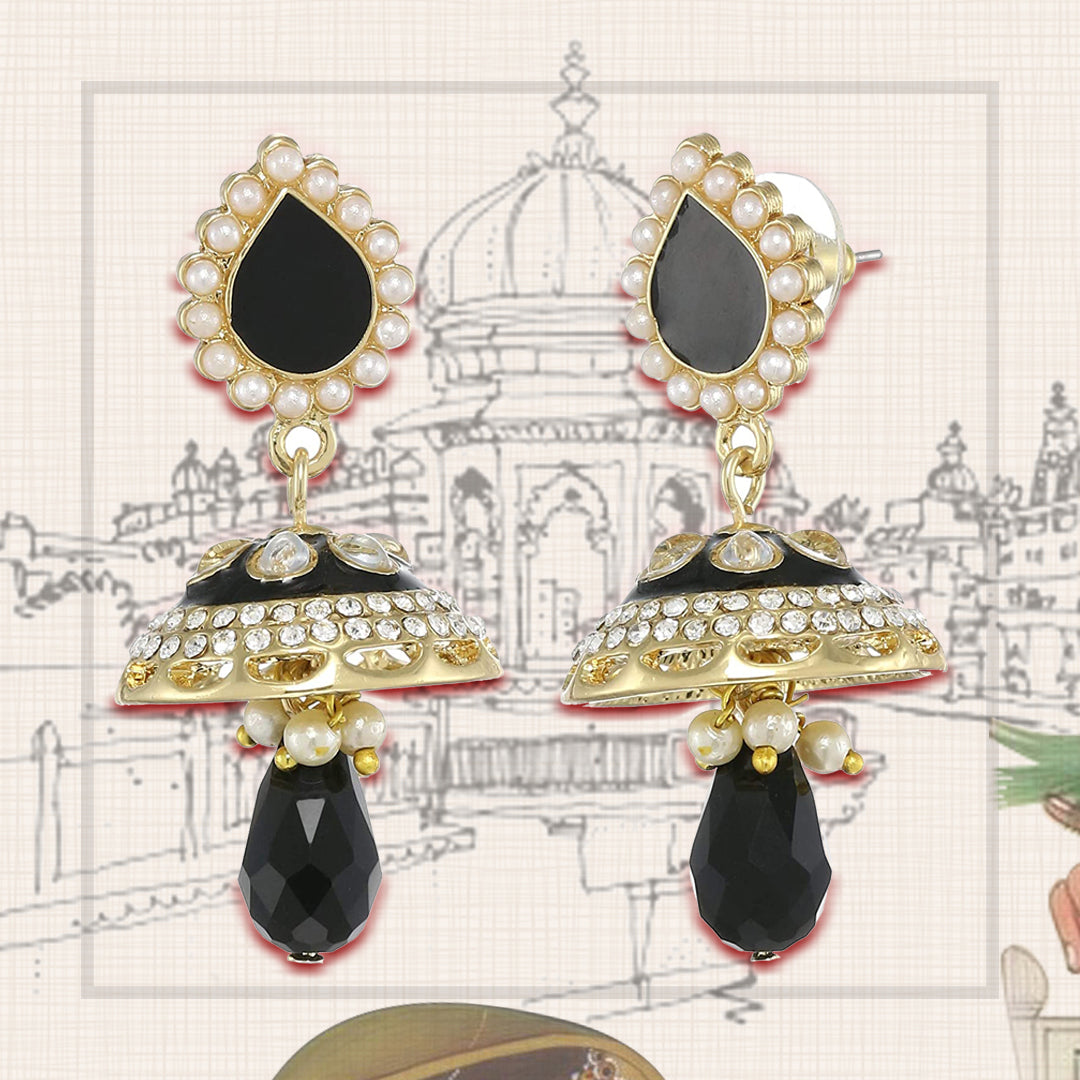 Estele Trendy Gold Plated Black enamel Jhumkis