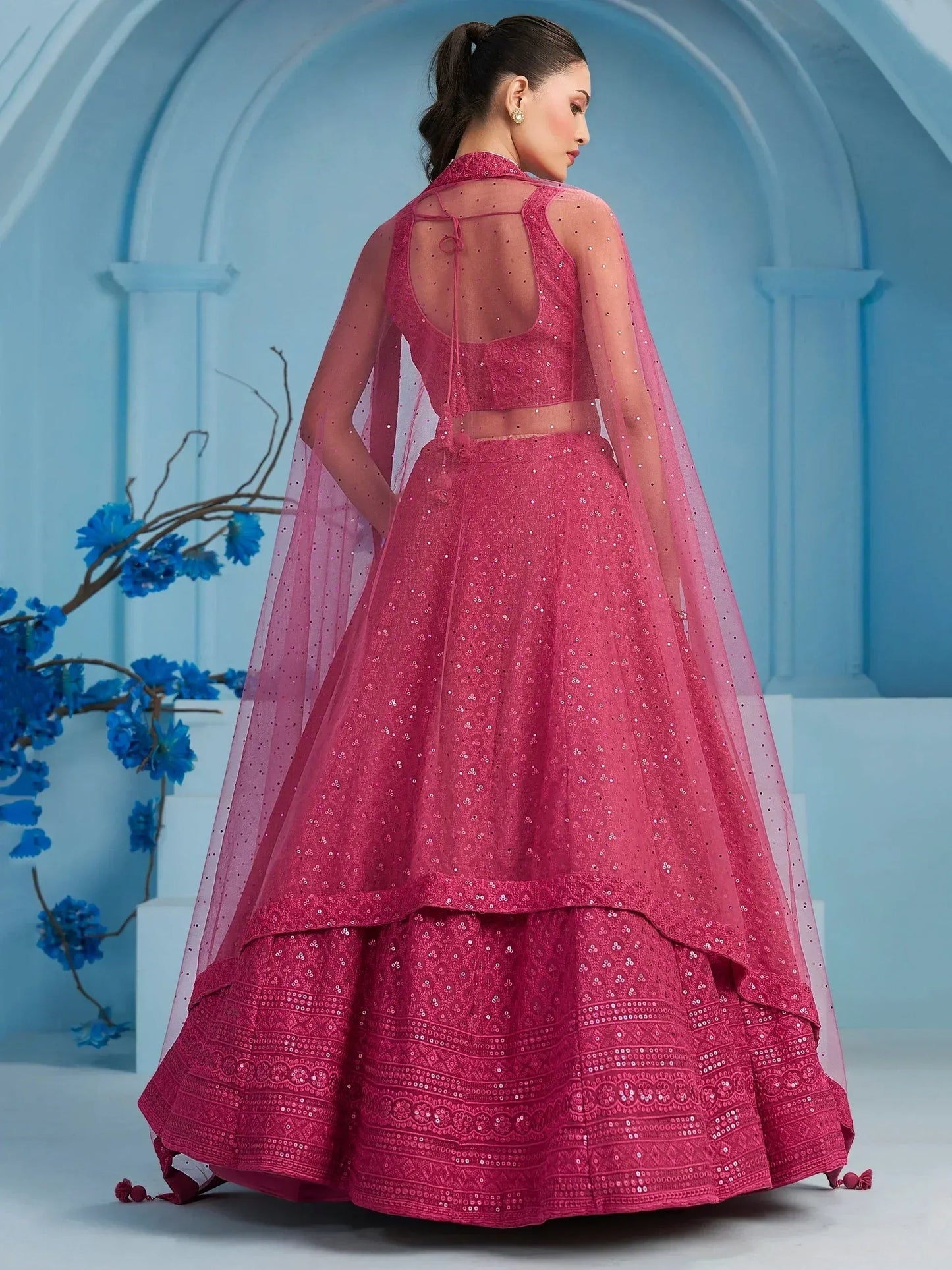 Tulsi Art Lovely Pink Sequins Work Georgette Engagement Wear Lehenga With Blouse