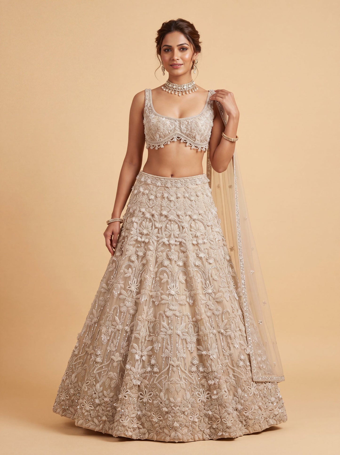 Maroon Contemporary Bridal Lehenga With Floral Embroidery Soft Flare