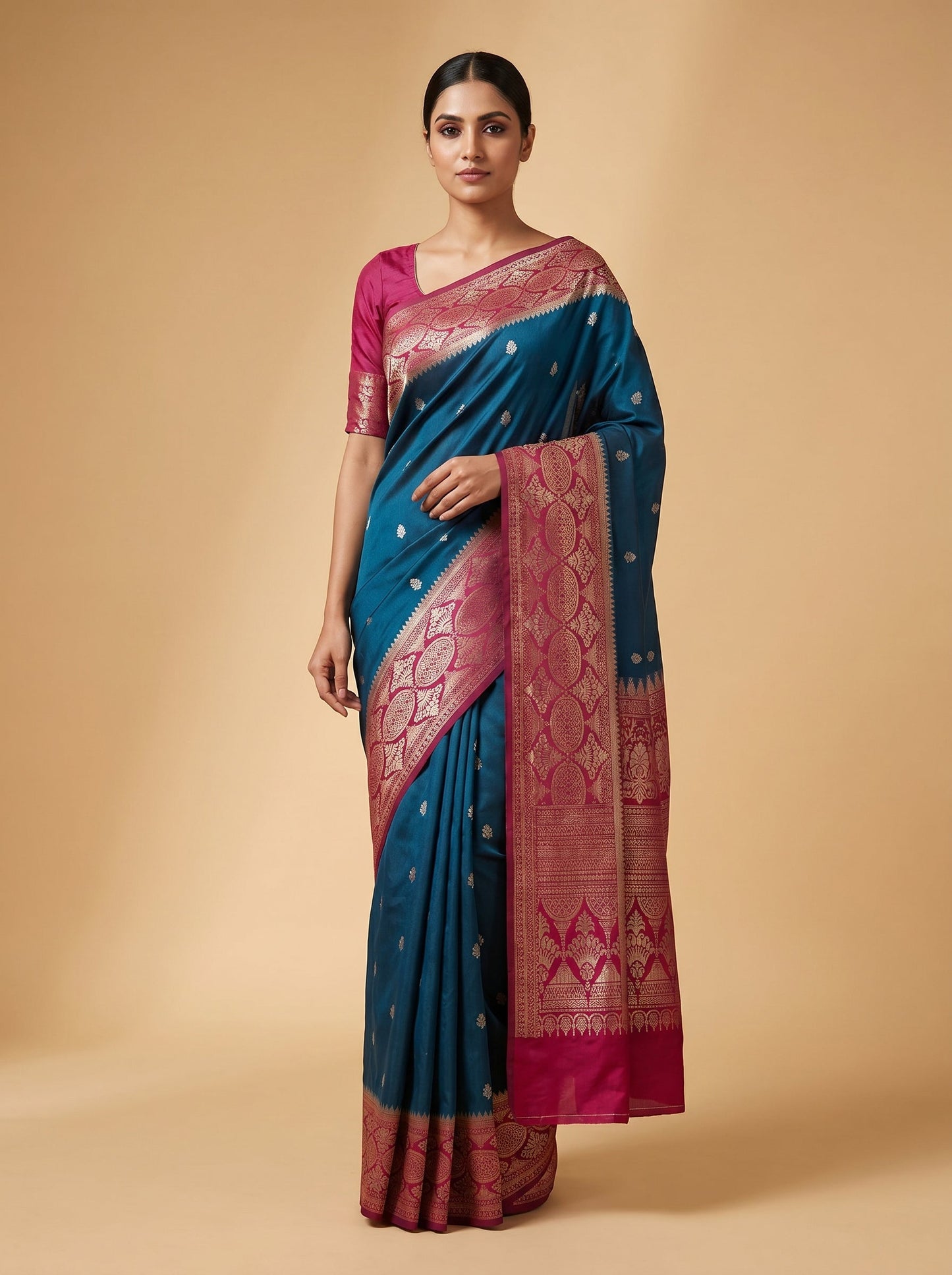 Maroon Green Dual Depth Handloom Saree