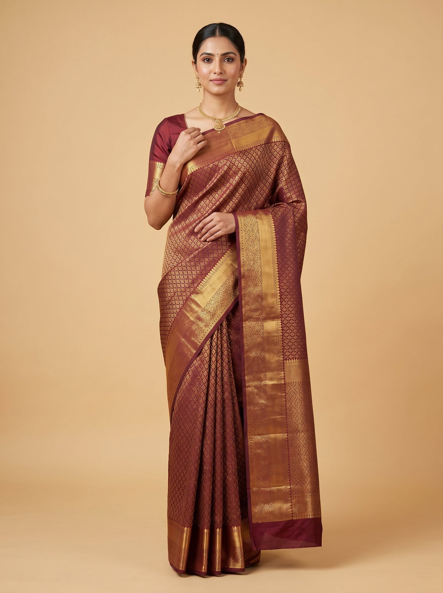 Maroon handloom saree with woven design