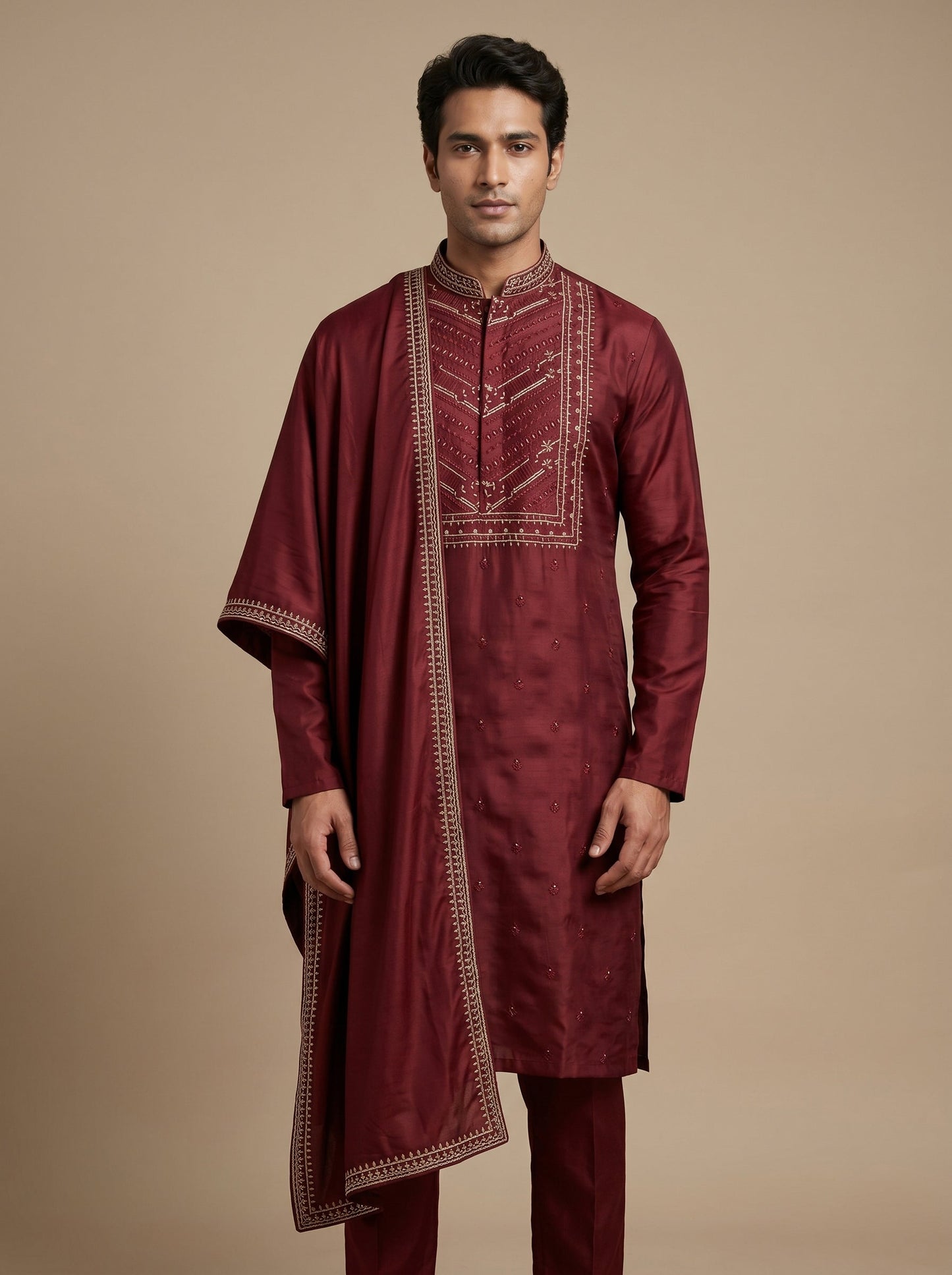 Maroon Heritage Kurta Set