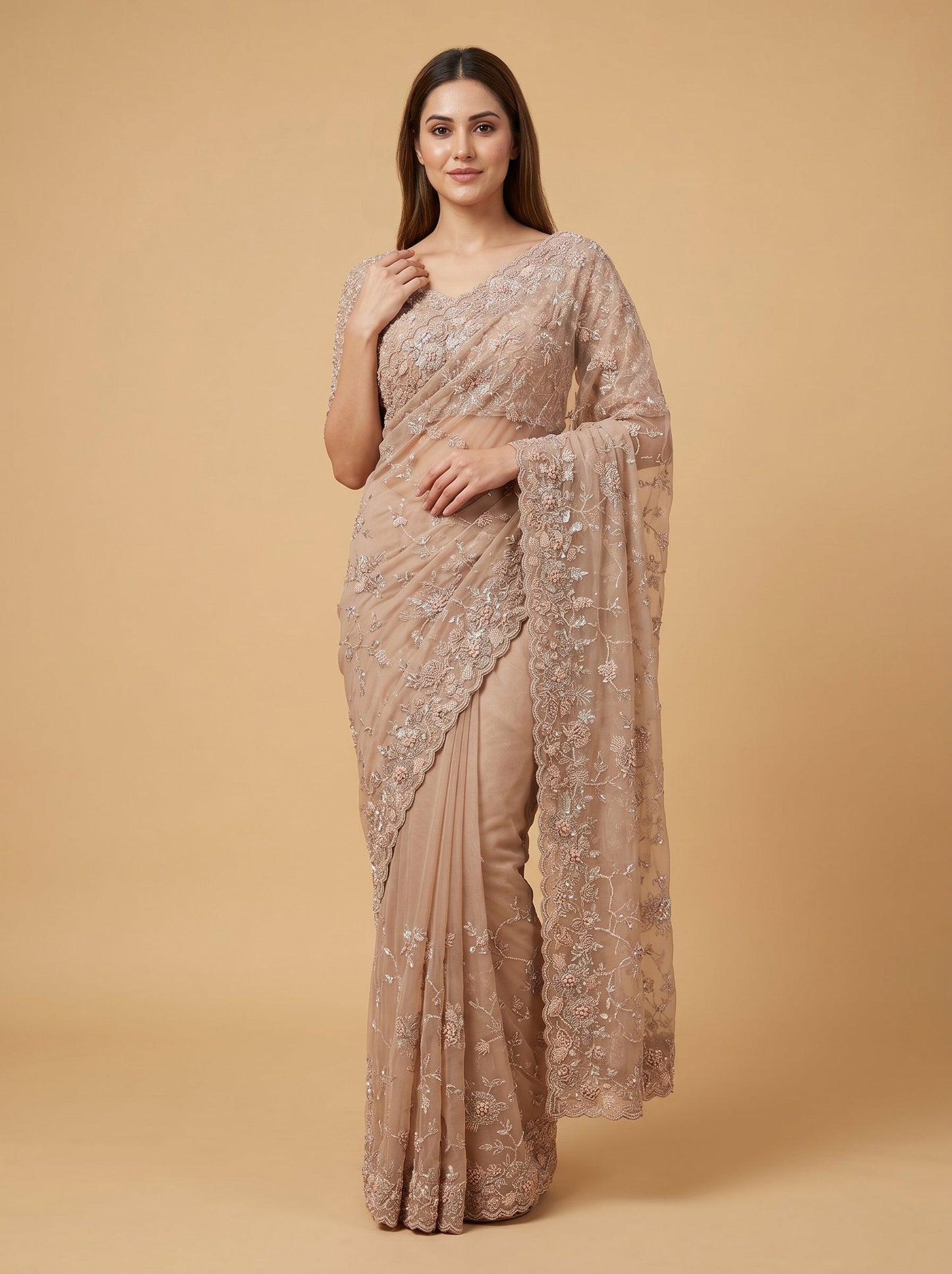Mauve Dusty Rose Embroidered Saree
