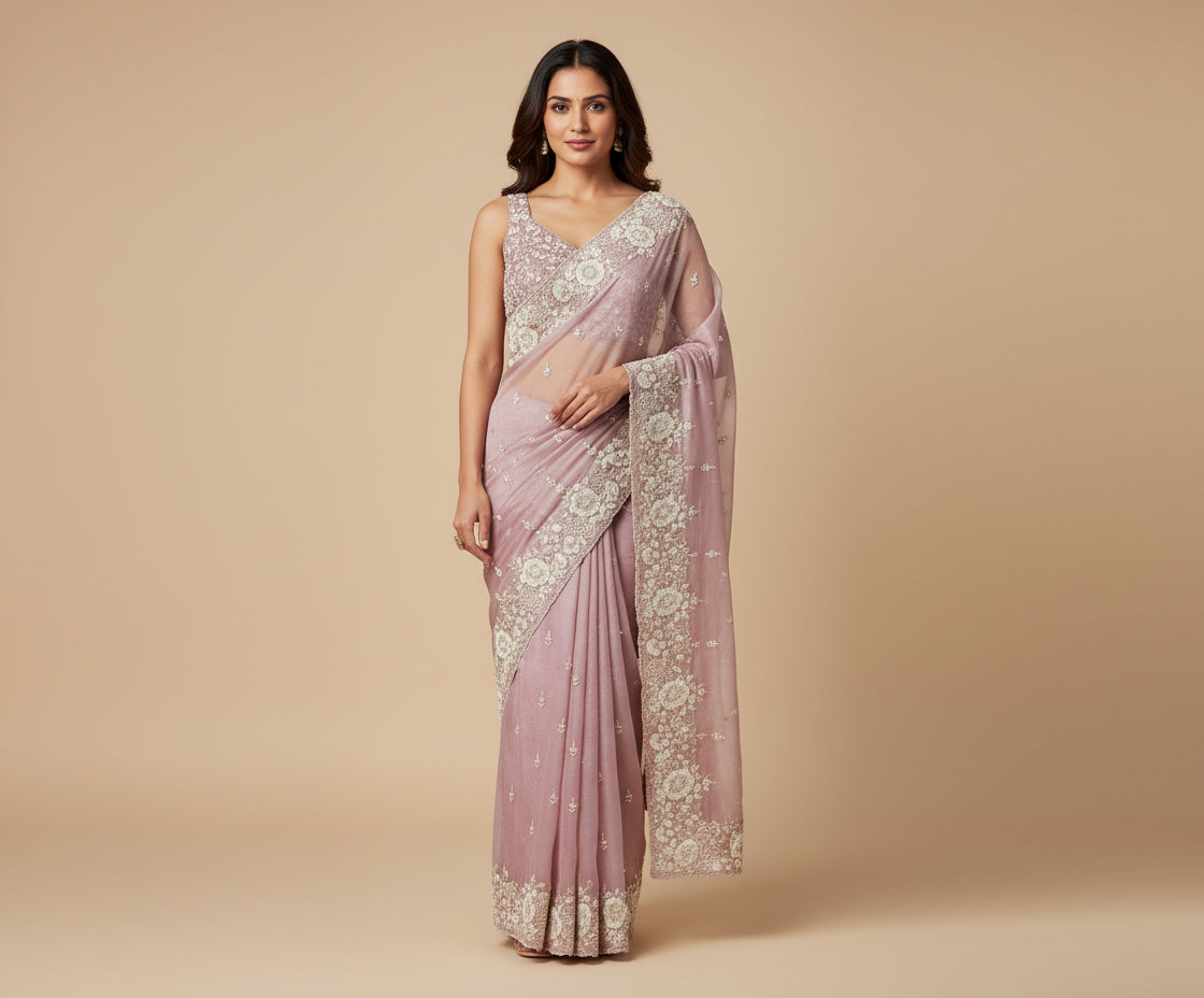 Mauve Graceful Embroidered Saree
