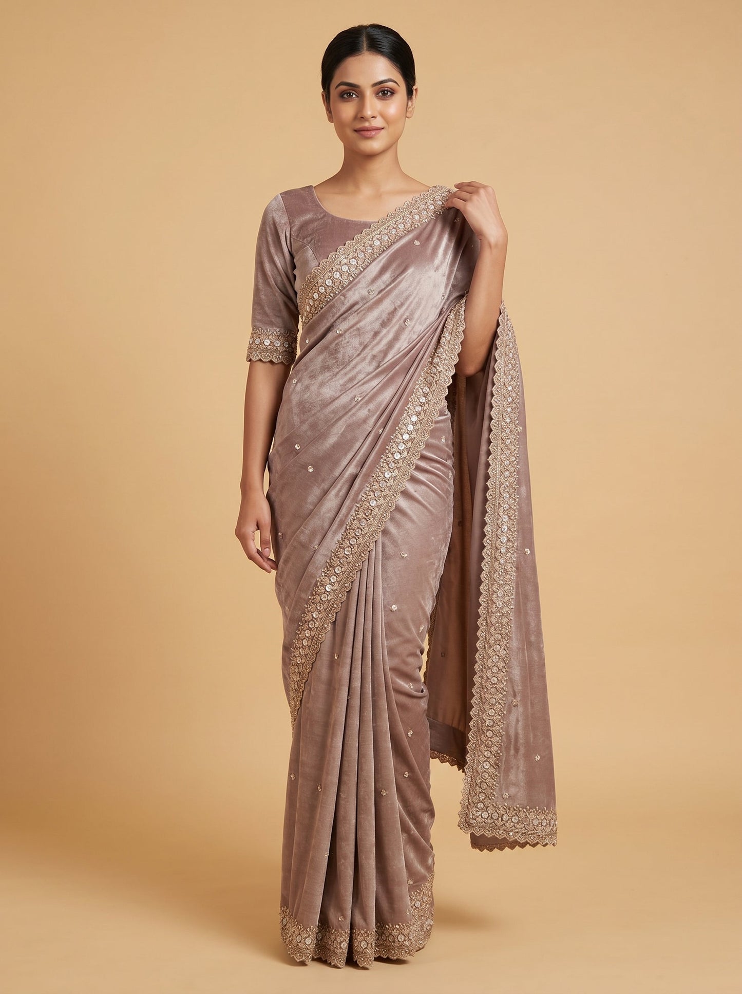 Mauve Embroidered Saree with Polished Details