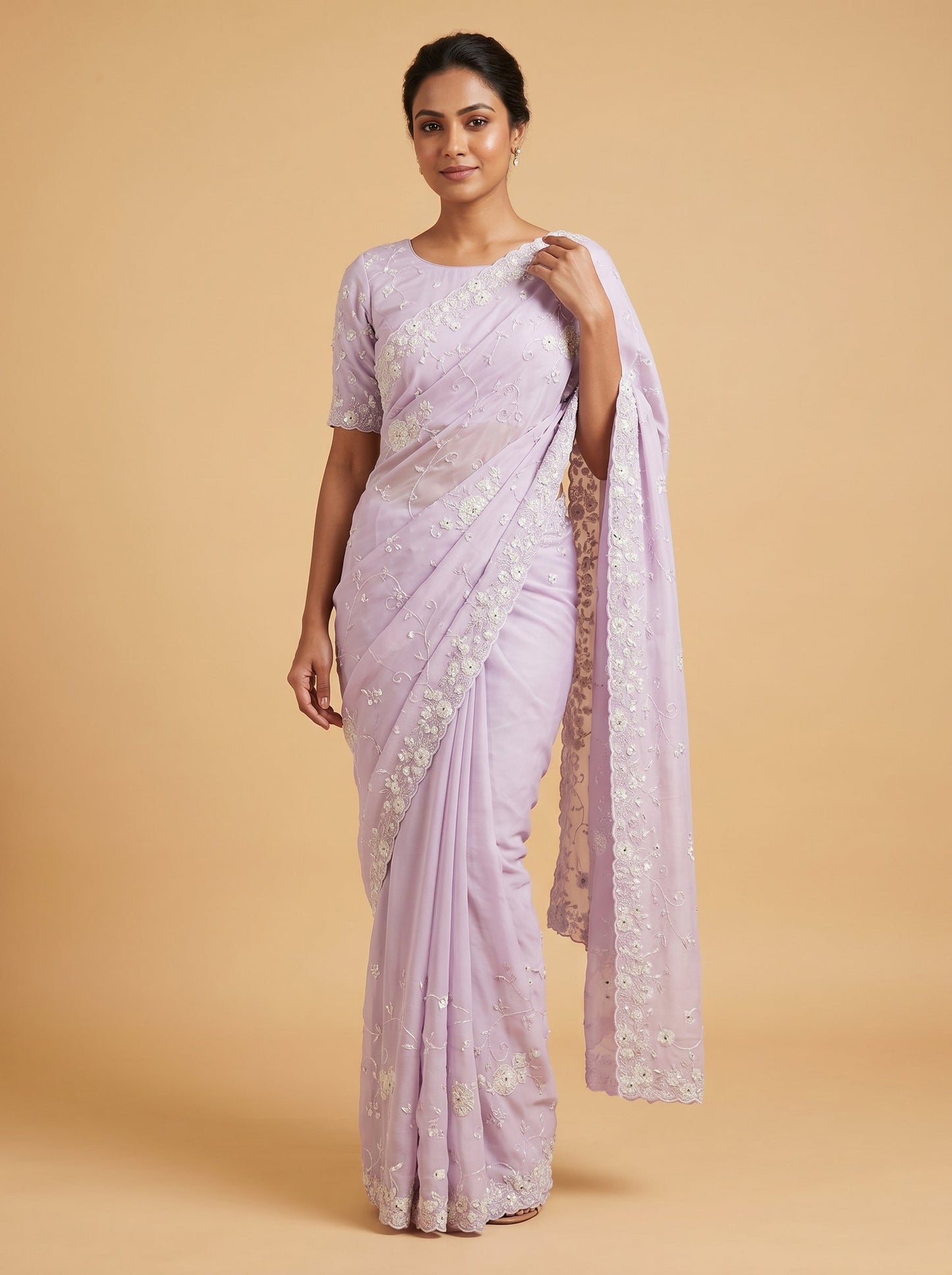 Mauve embroidered saree with subtle detailing