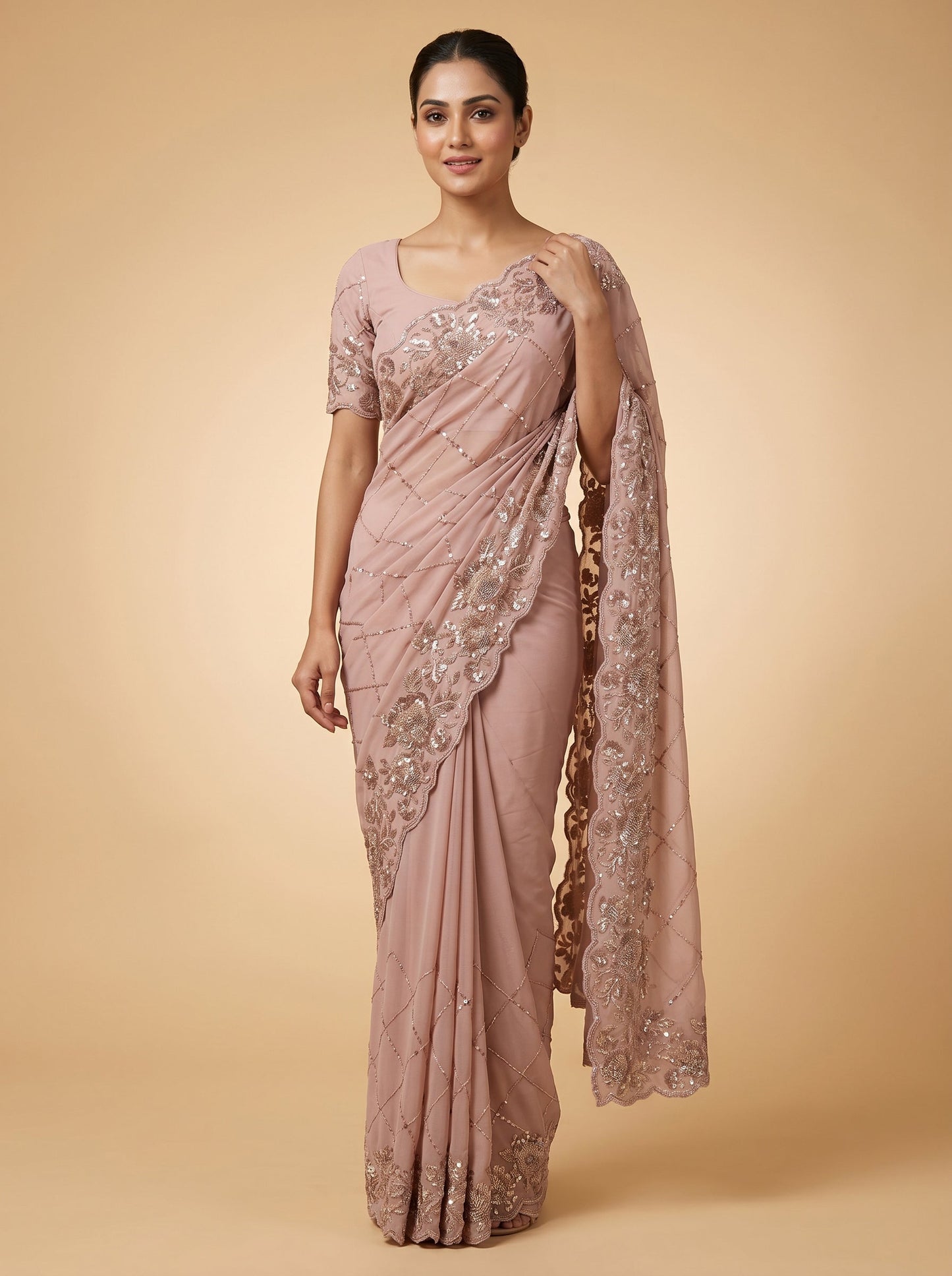 Mauve Lace Embroidered Saree