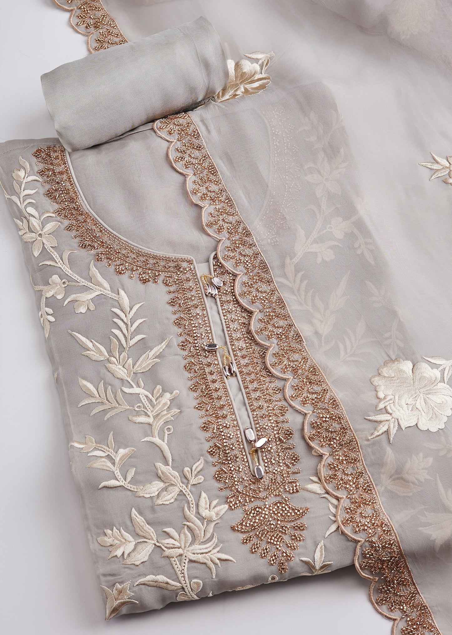Mauve Embroidered Organza Unstitched Suit Set With Dupatta