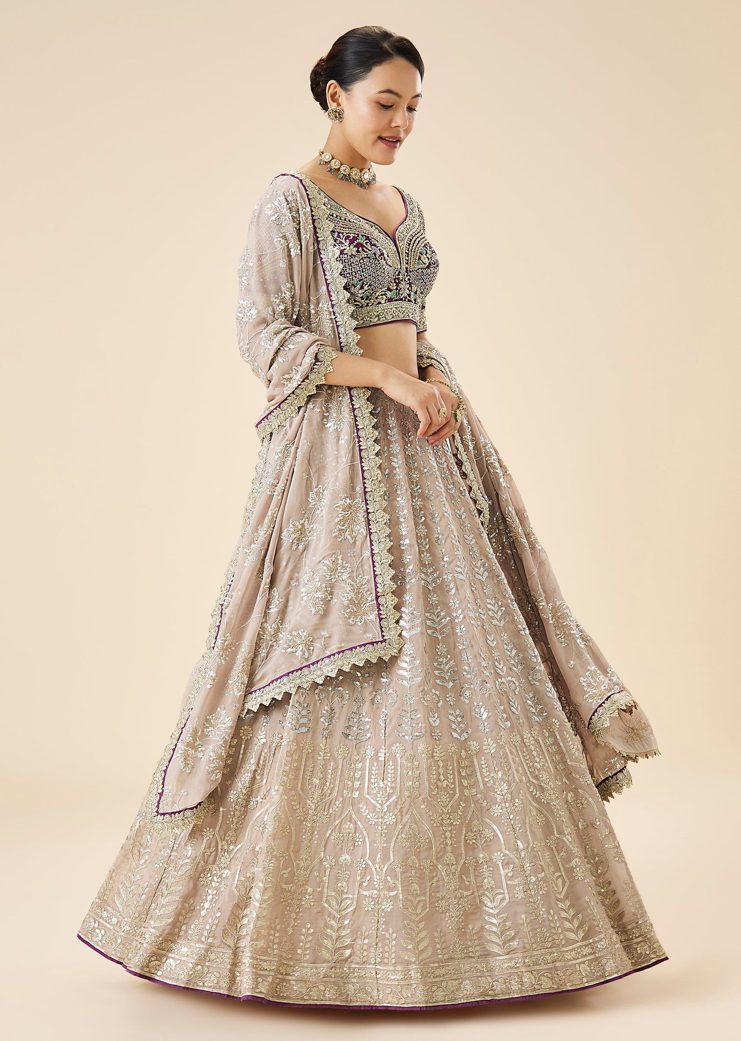 Mauve Pastel Embroidered Lehenga Set