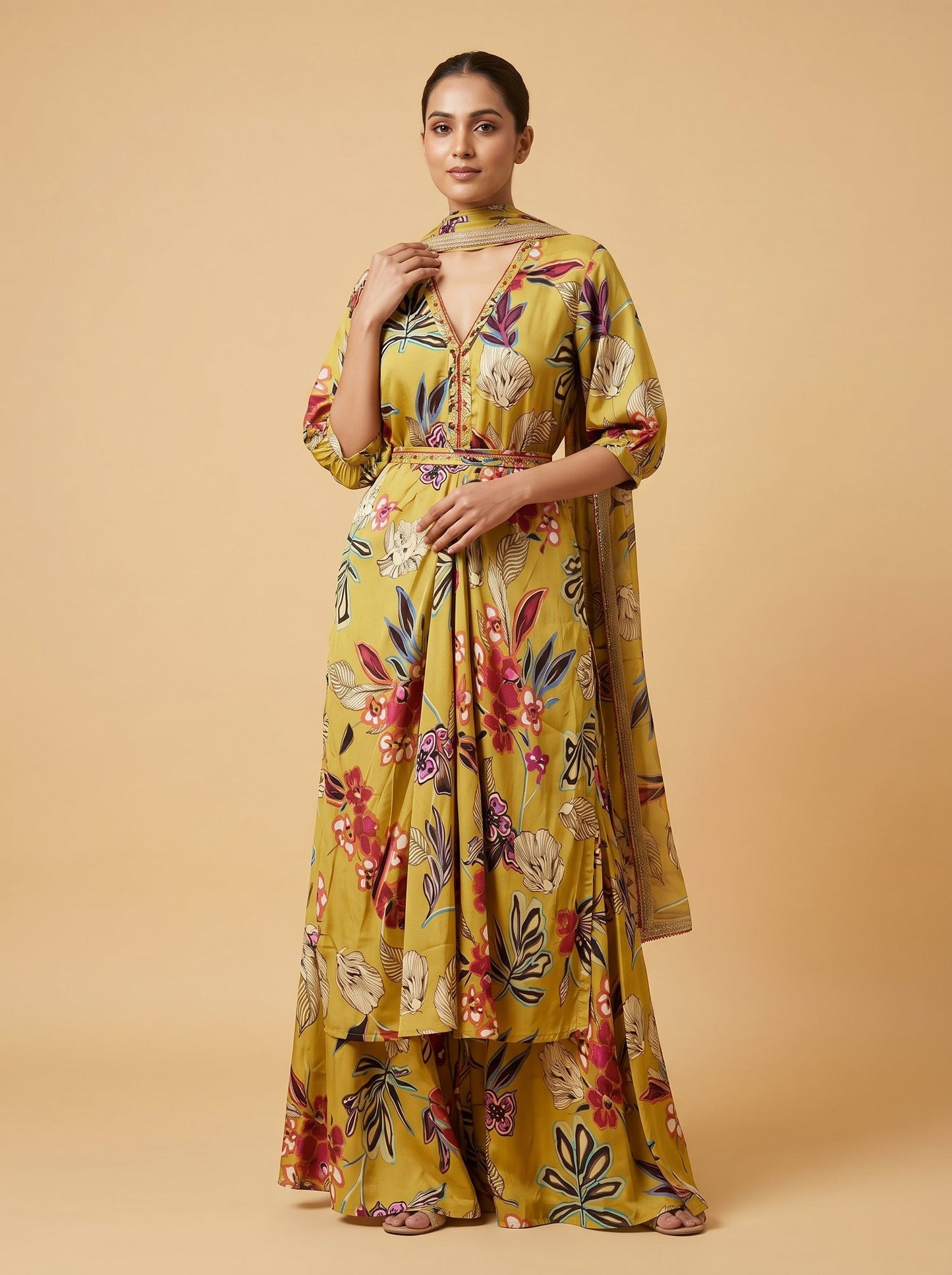 Mehendi Green Chanderi Embroidered Anarkali Set