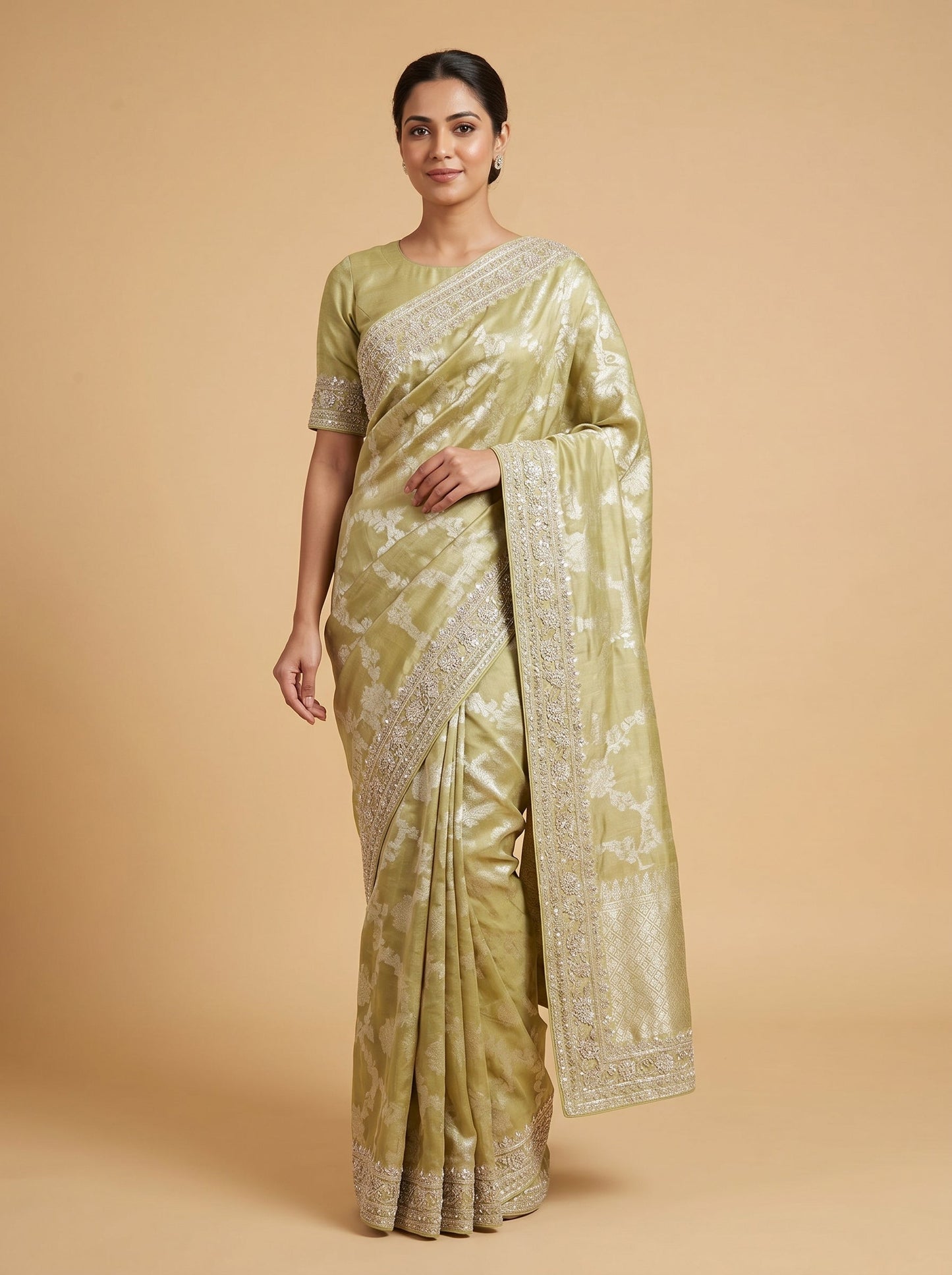 Mehendi Green Earth Embroidered Saree