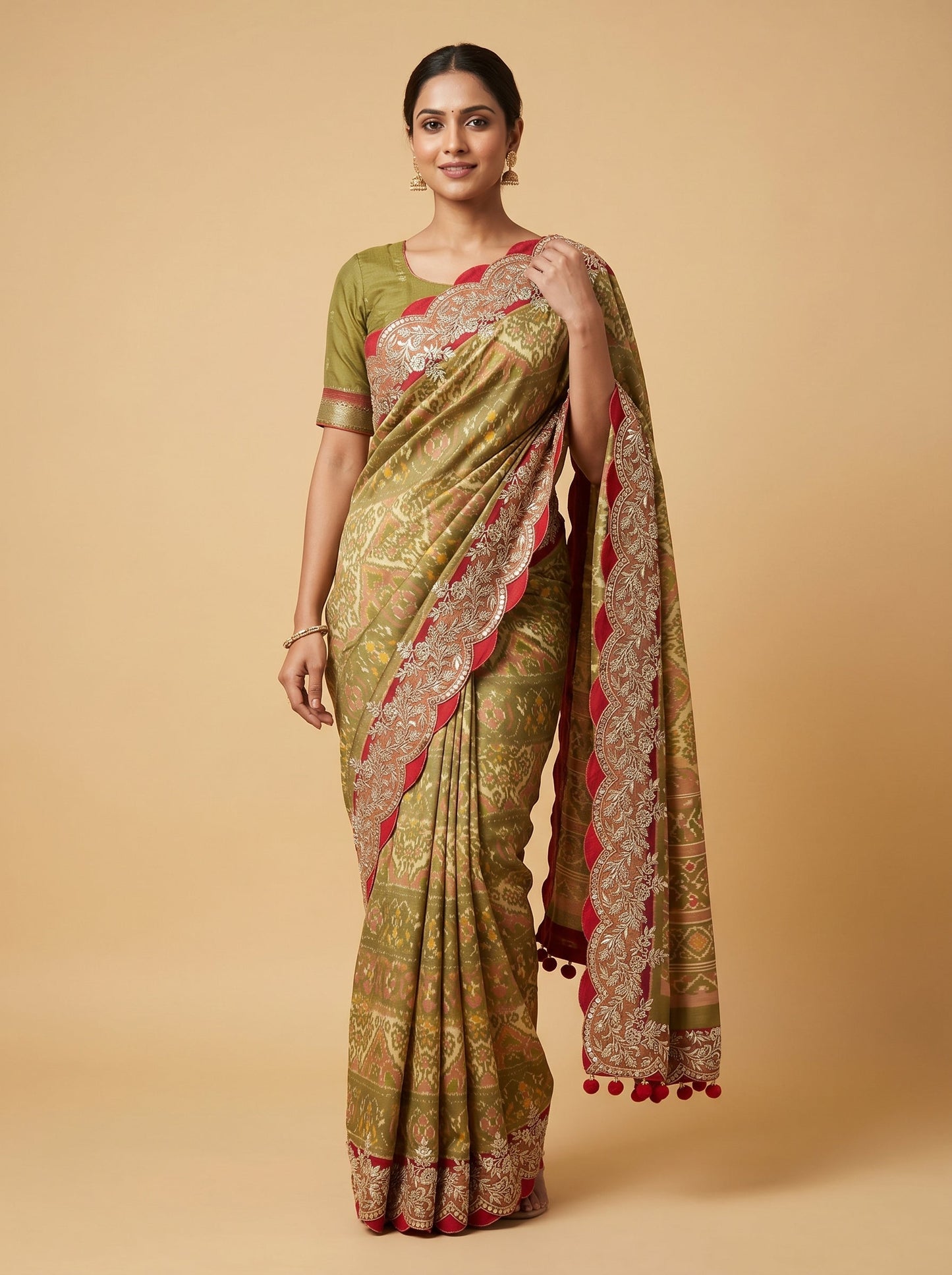 Mehendi Green Rooted Craft Embroidered Saree