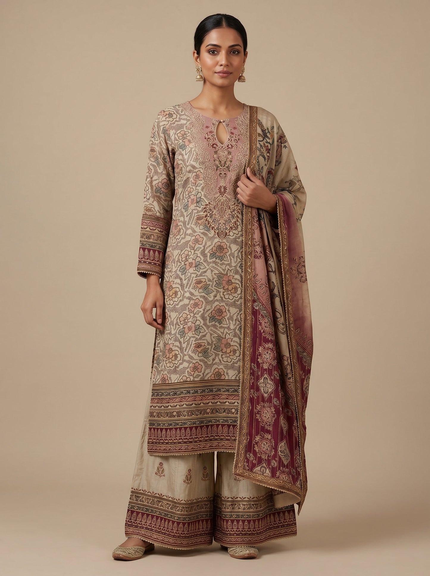 Milk Cream Kurti Pant Set