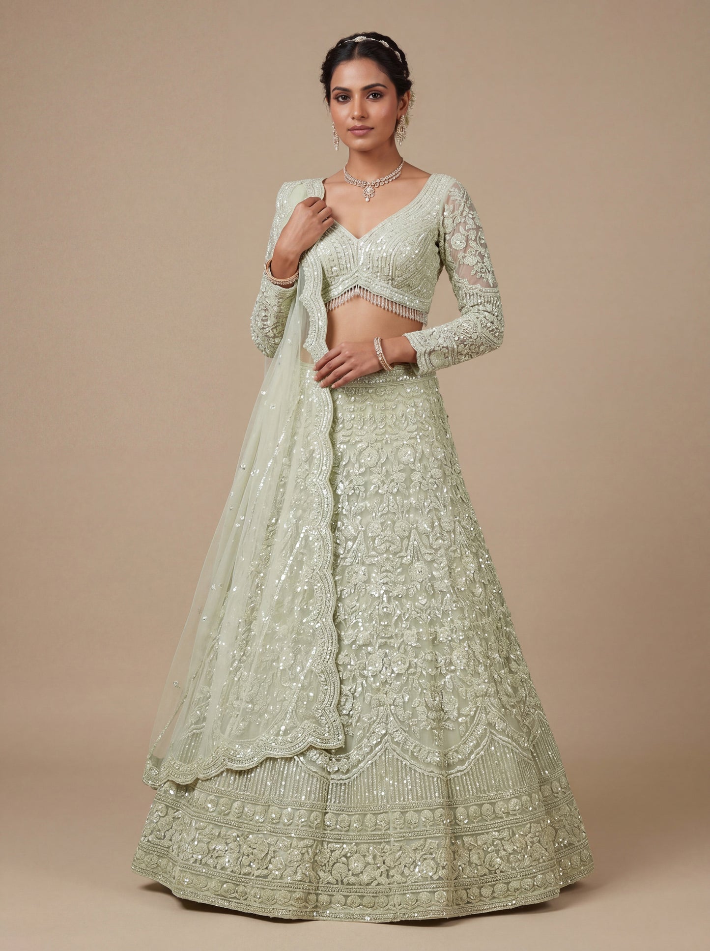 Mint Green Bridal Contemporary Pastel Lehenga