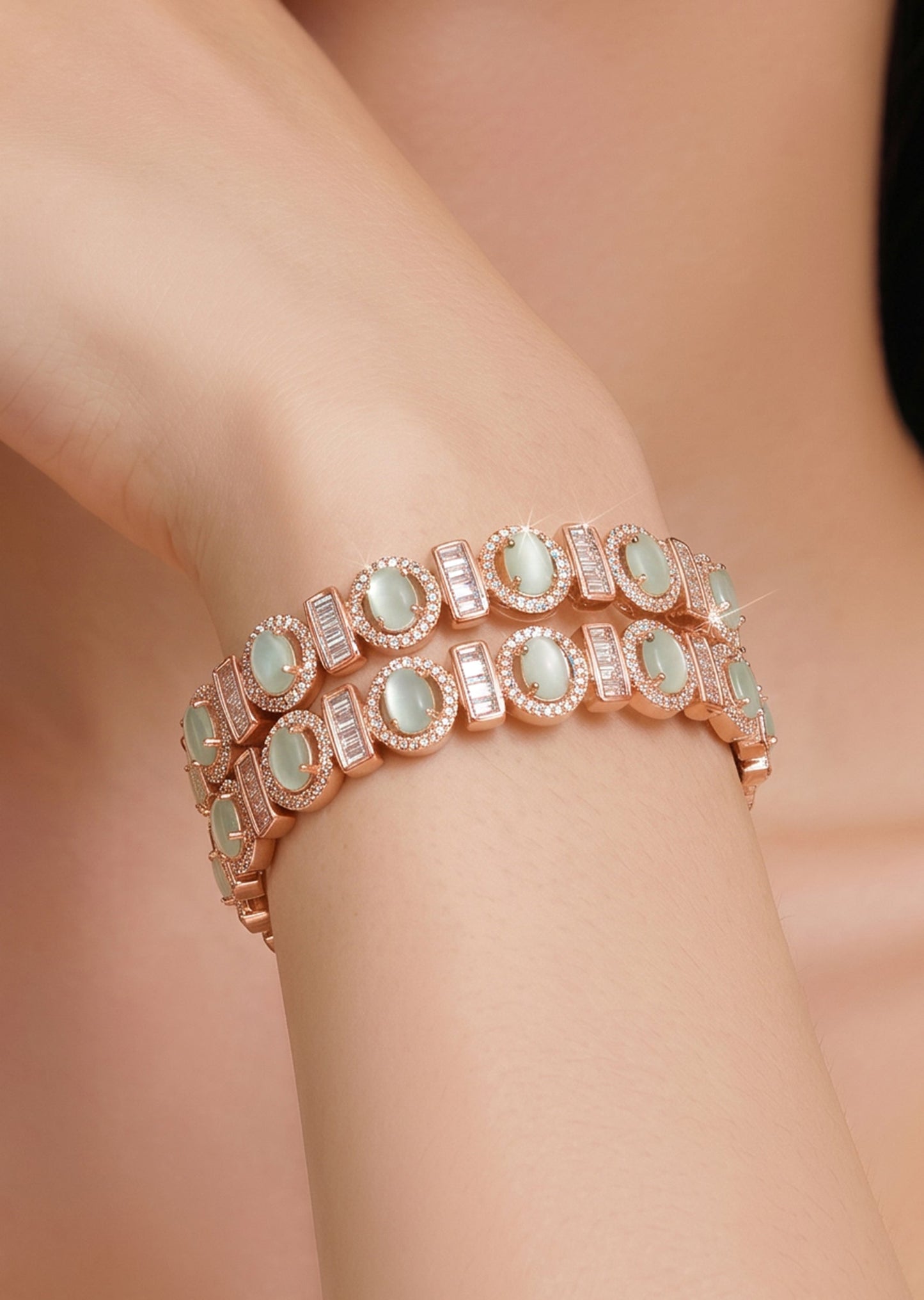 Mint Green Stone And Zirconia Bangle Set