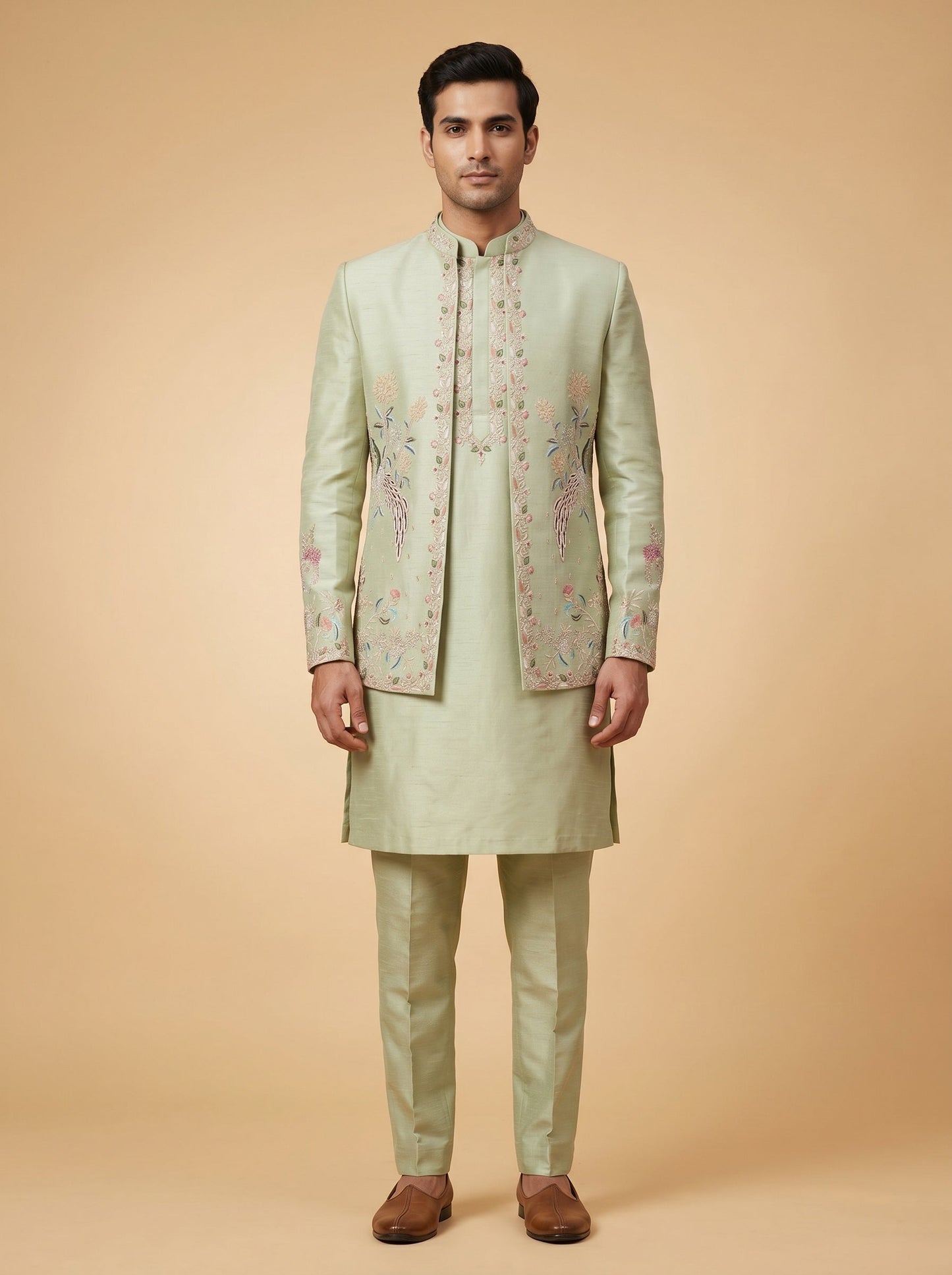 Mint Pista Green Embroidered Jodhpuri Set