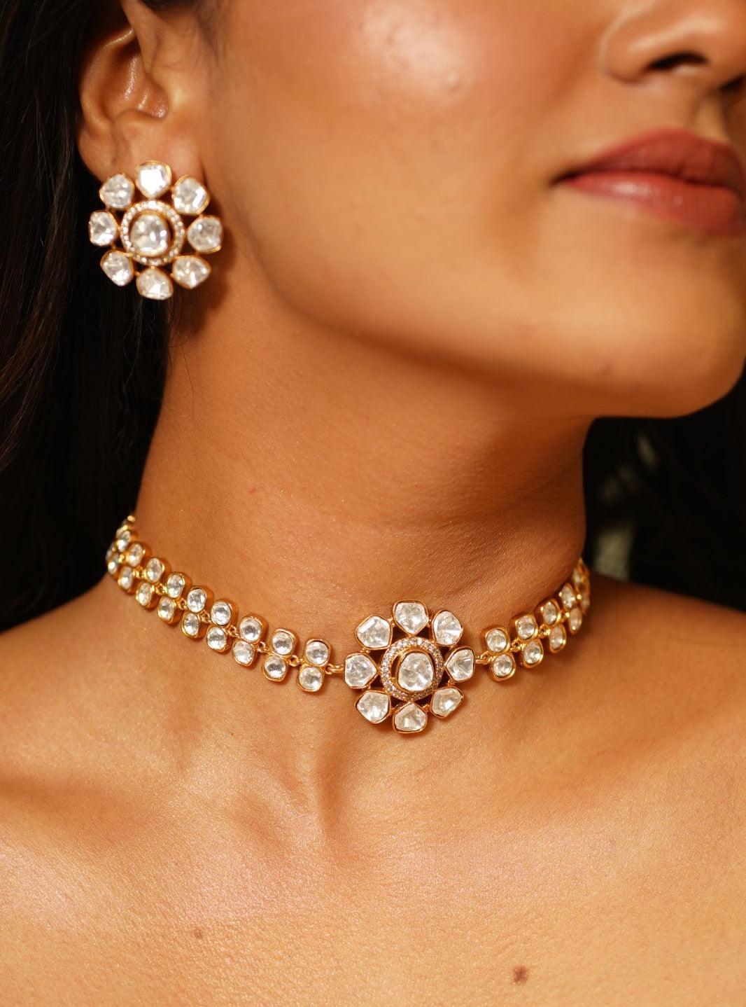Mitali Moissanite Gold Choker Set
