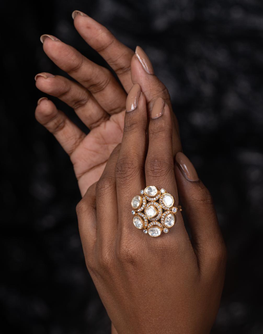 Moissanite Uncut Polki Ring