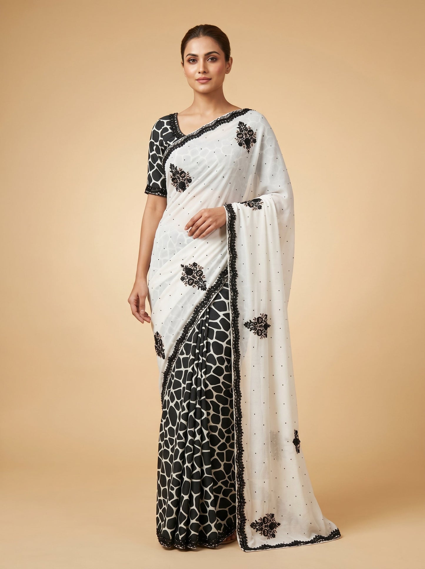 Monochrome Black & White Modern Statement Saree