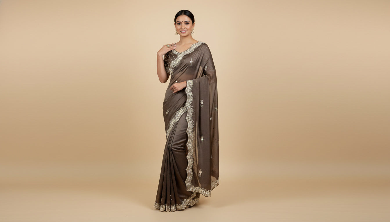 Mouse Grey Understated Embroidered Saree