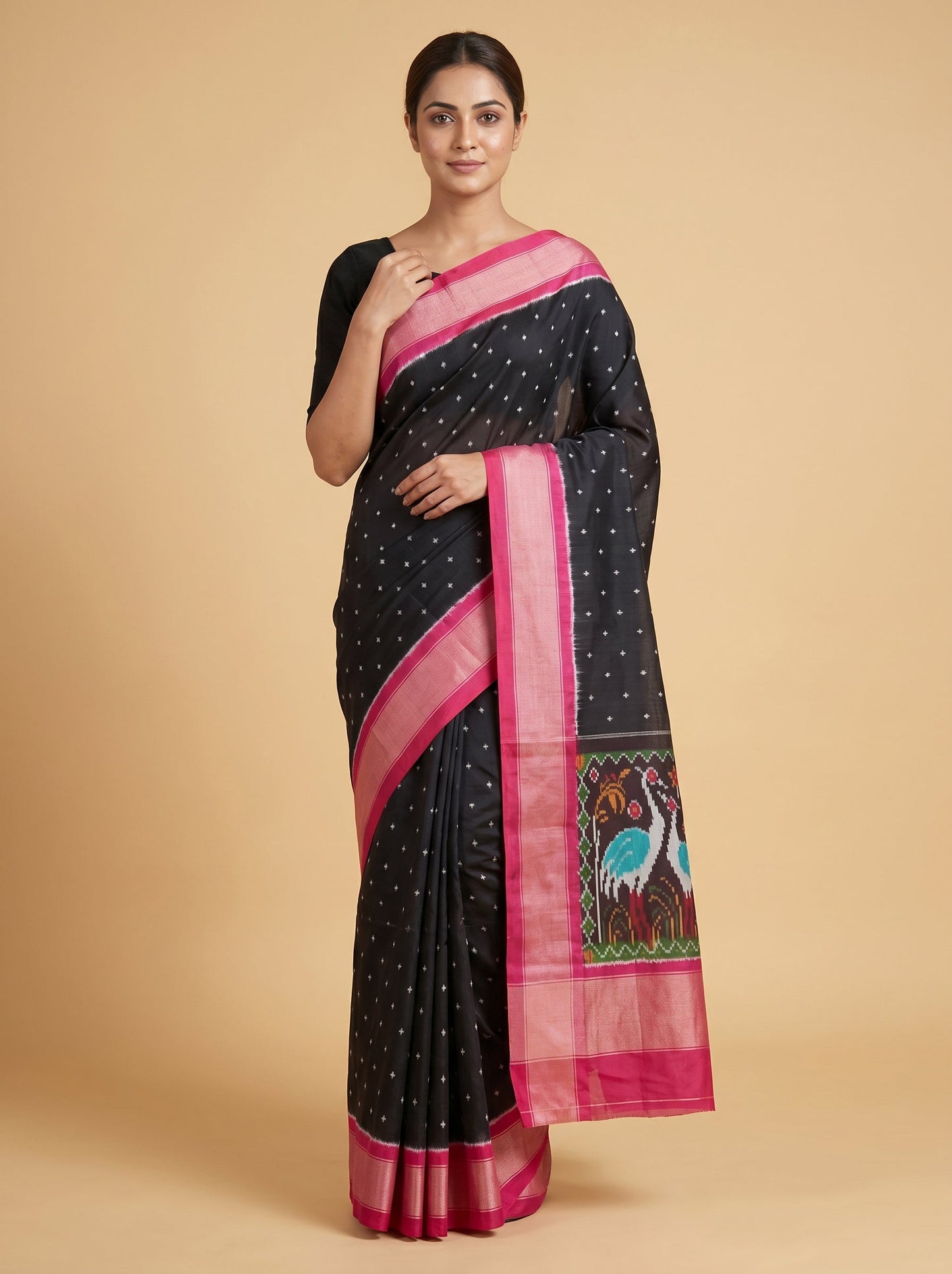 Multi Black Contrast Handloom Saree
