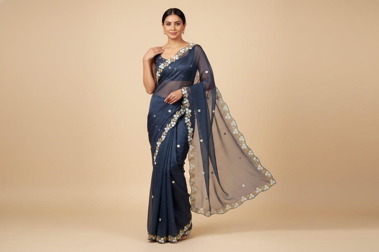 Multi Colour Playful Embroidered Saree