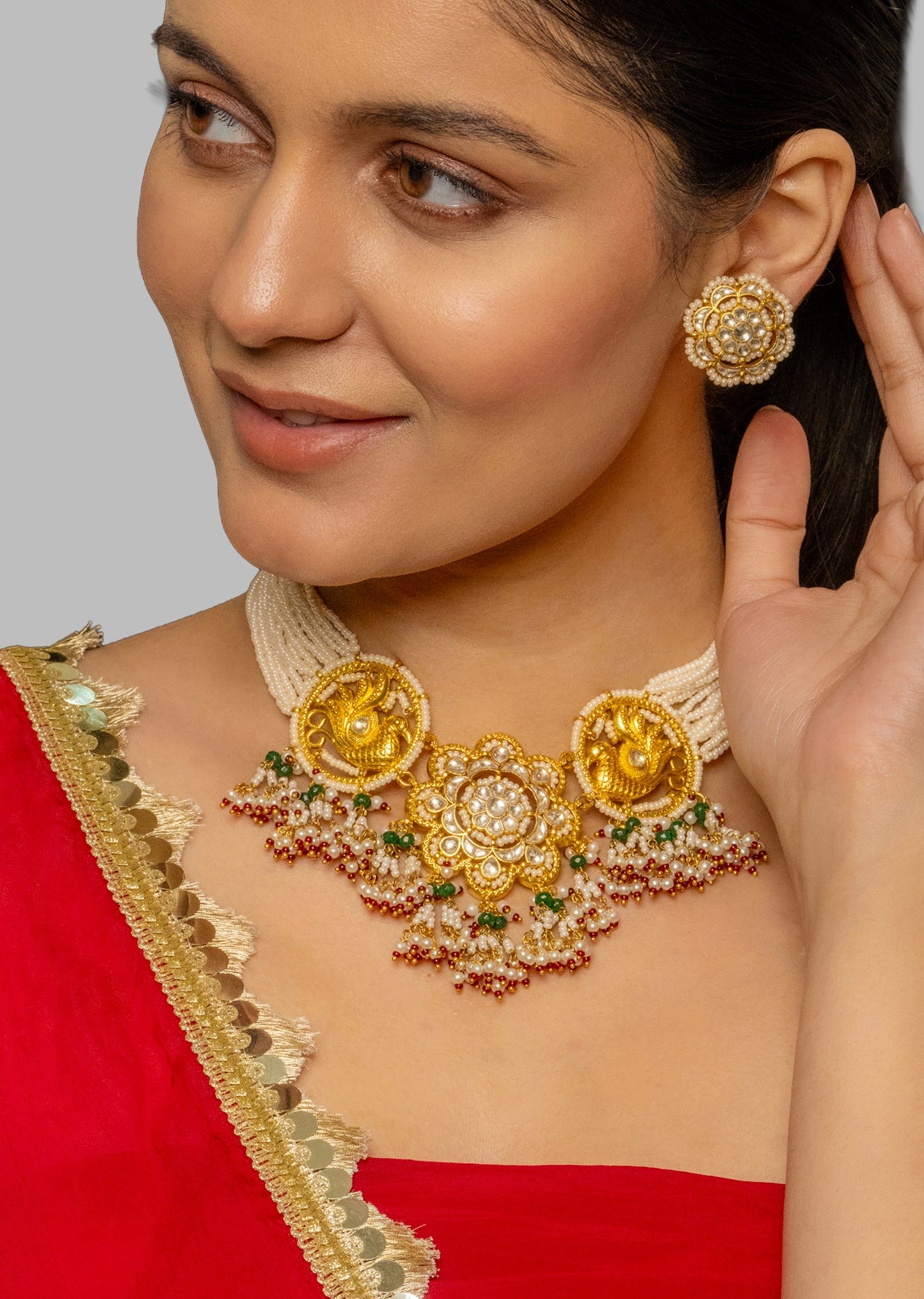 White And Gold Bridal Choker Set