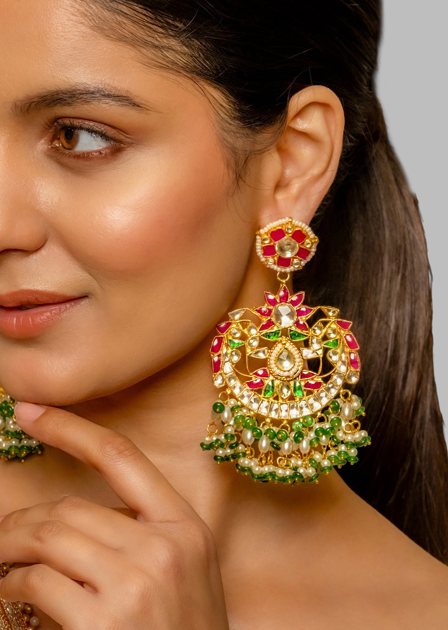 Multi Coloured Kundan Polki Bridal Earrings