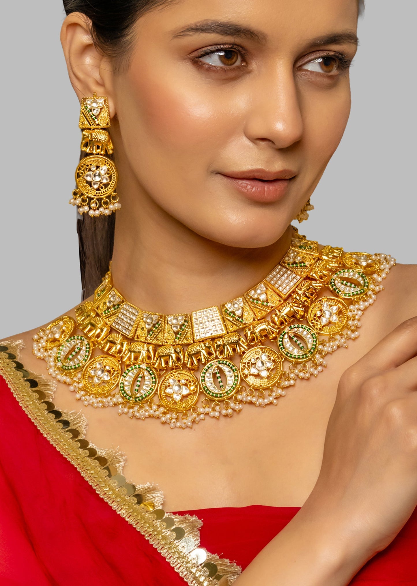 Multi Coloured Kundan Polki Bridal Necklace Set