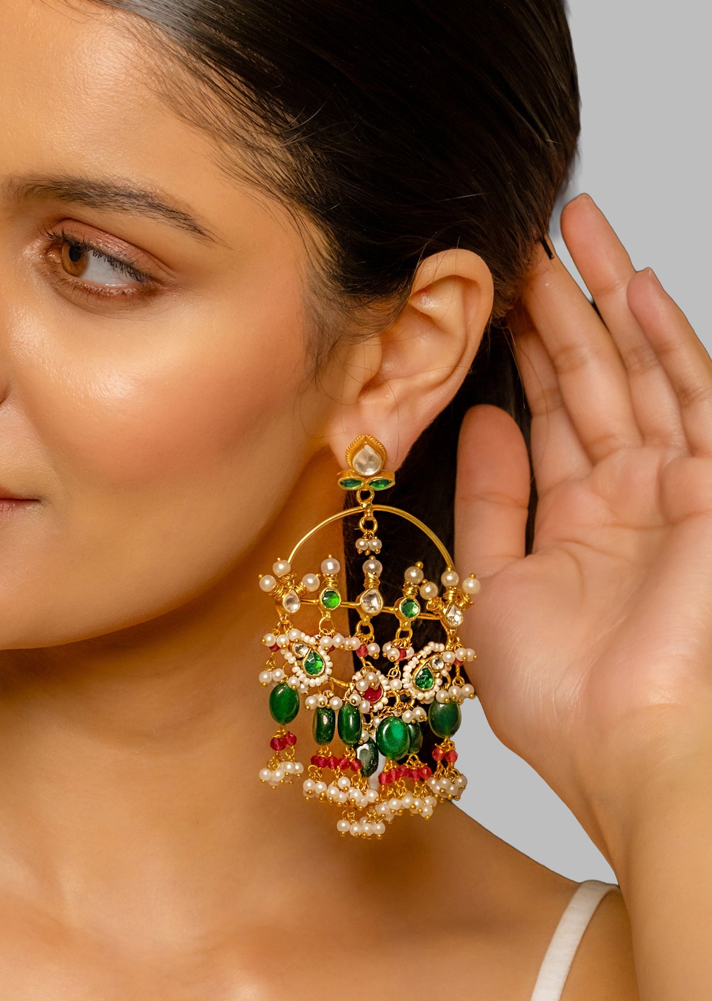Multi Coloured Kundan Polki Festive Statement Earrings