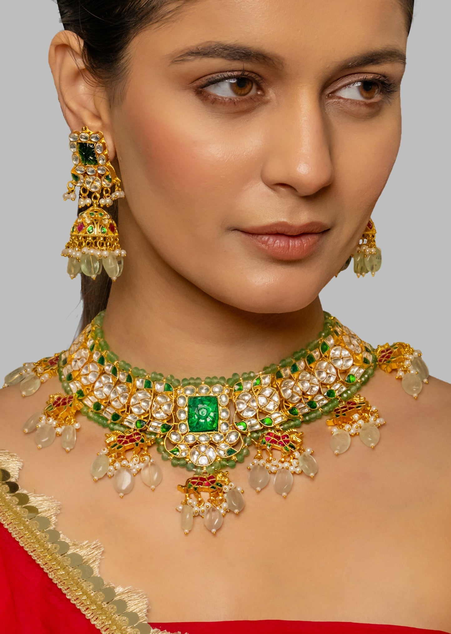 Multi Stone Kundan Polki Bridal Necklace Set