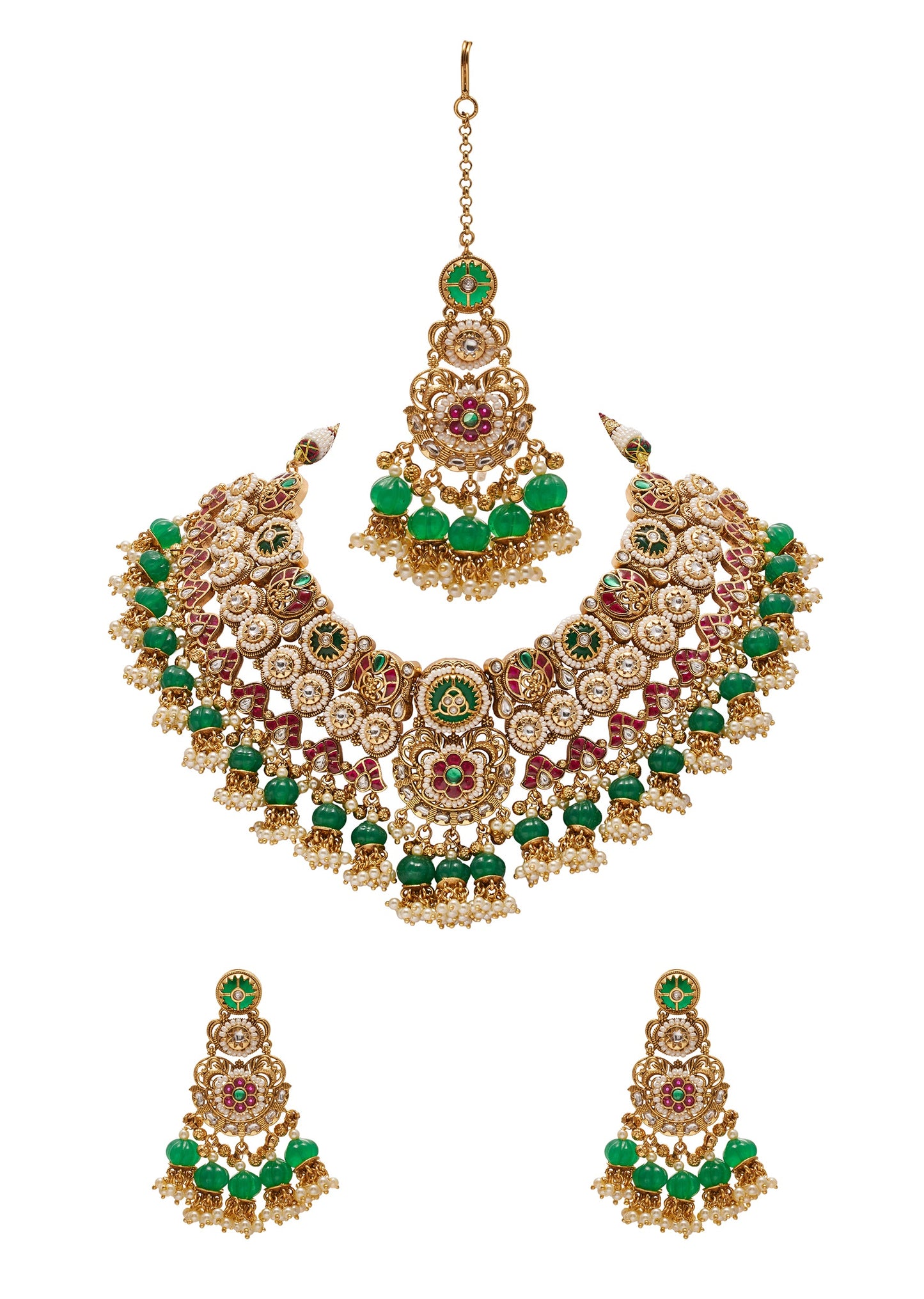 Multicolor And Green Stone Bridal Kundan Necklace Set