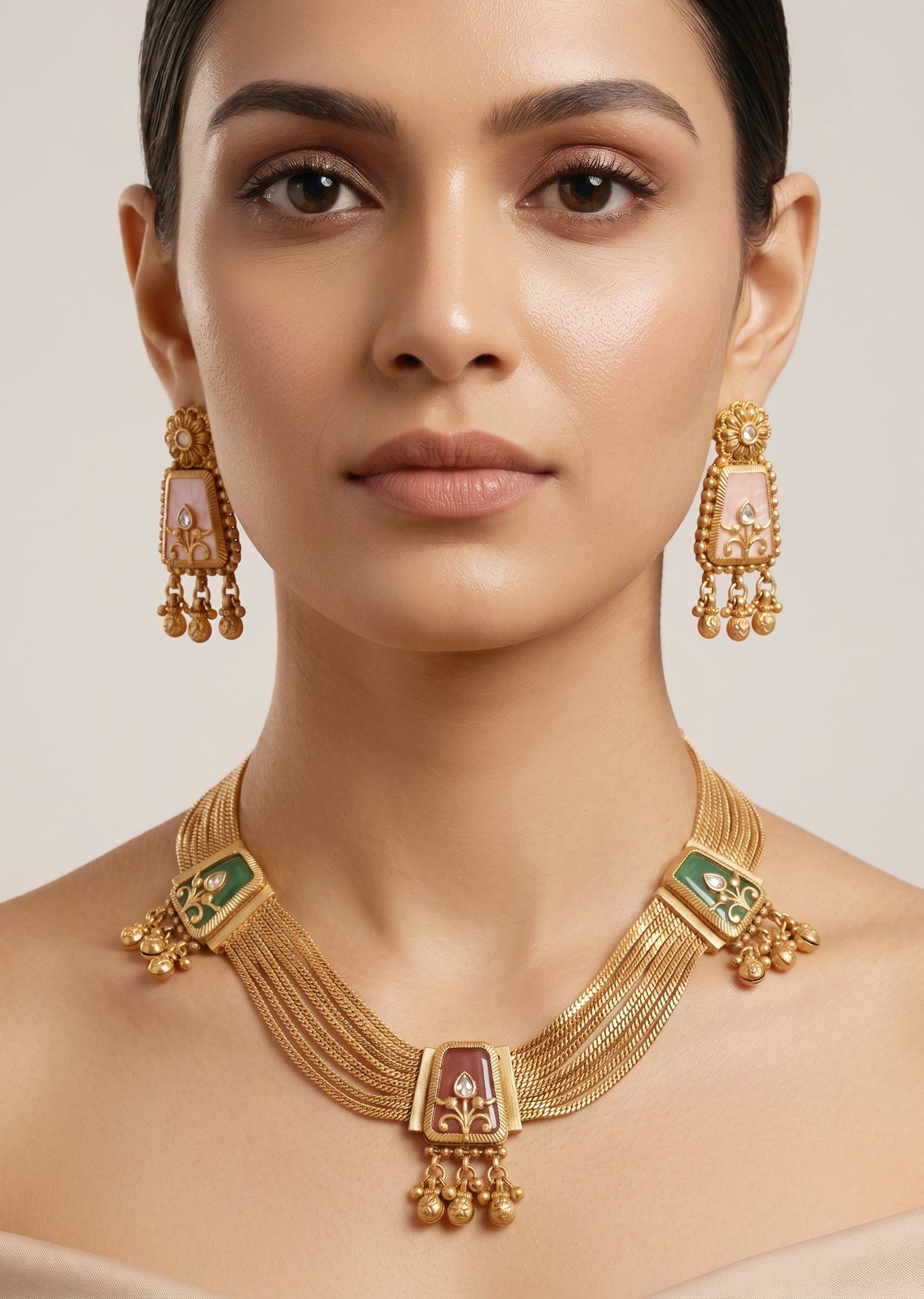 Multicolor Rajwadi Kundan Necklace Set