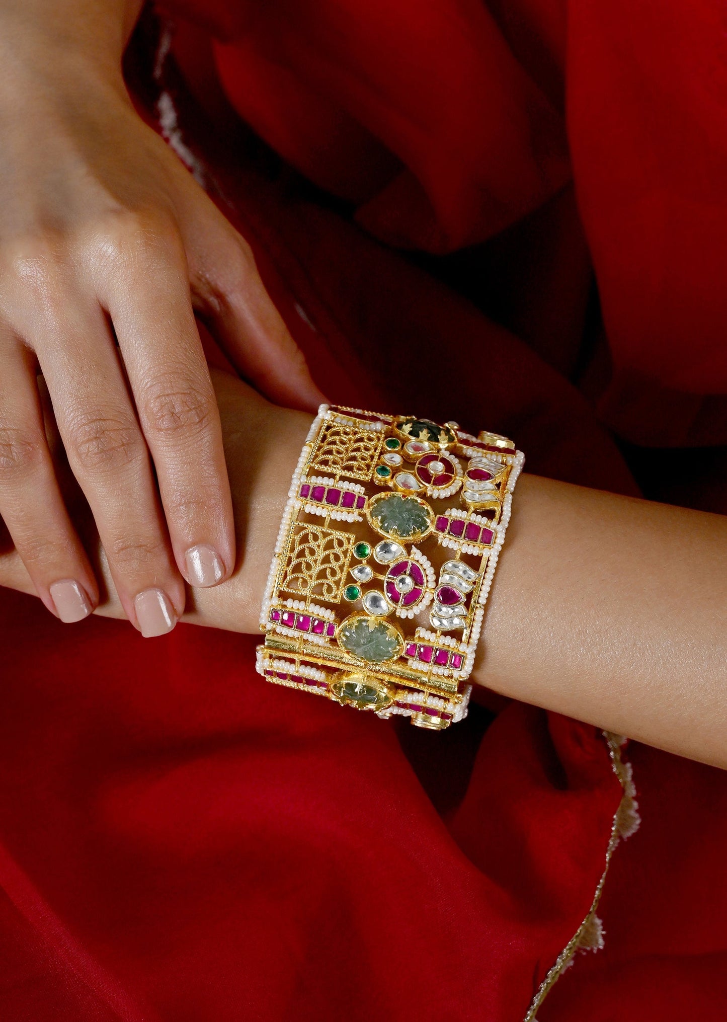 Multicolour And Gold Statement Kundan Bangle