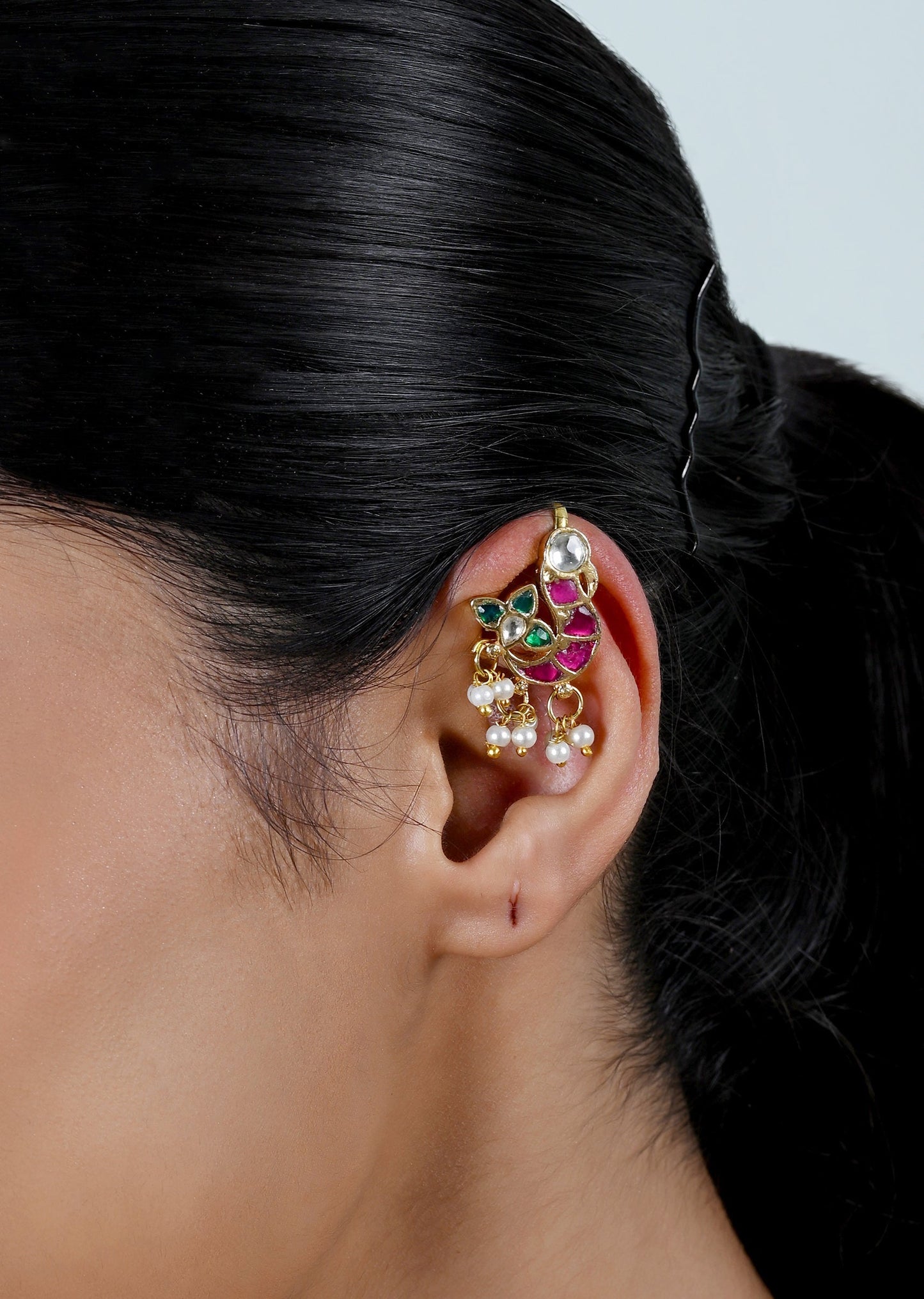 Multicolour Festive Kundan Ear Cuffs