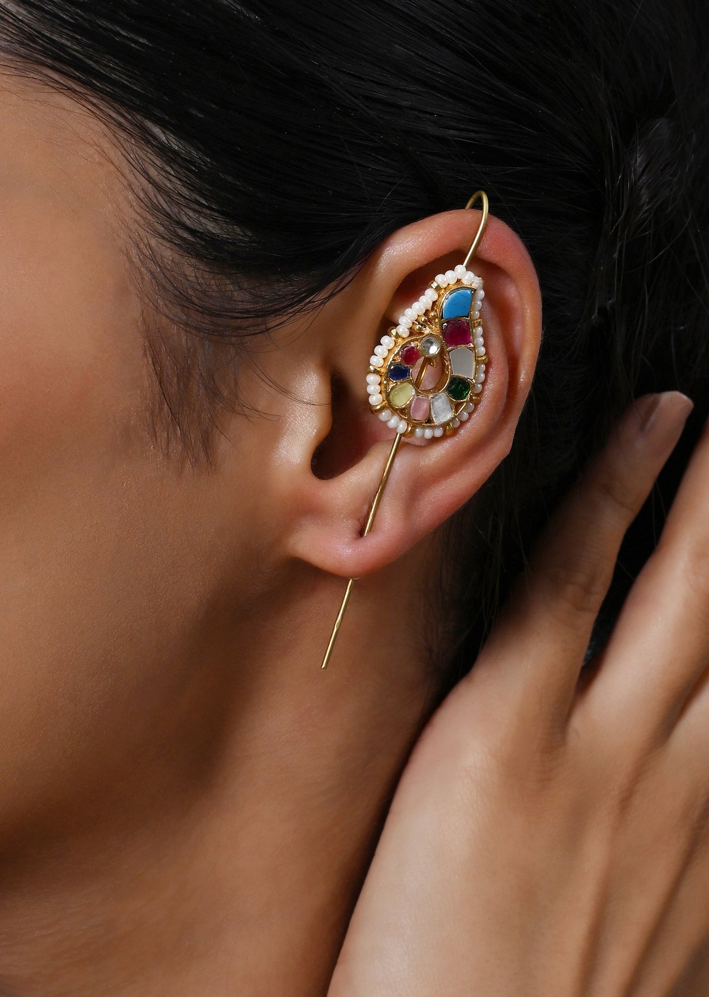 Multicolour Jadau Kundan Ear Cuffs