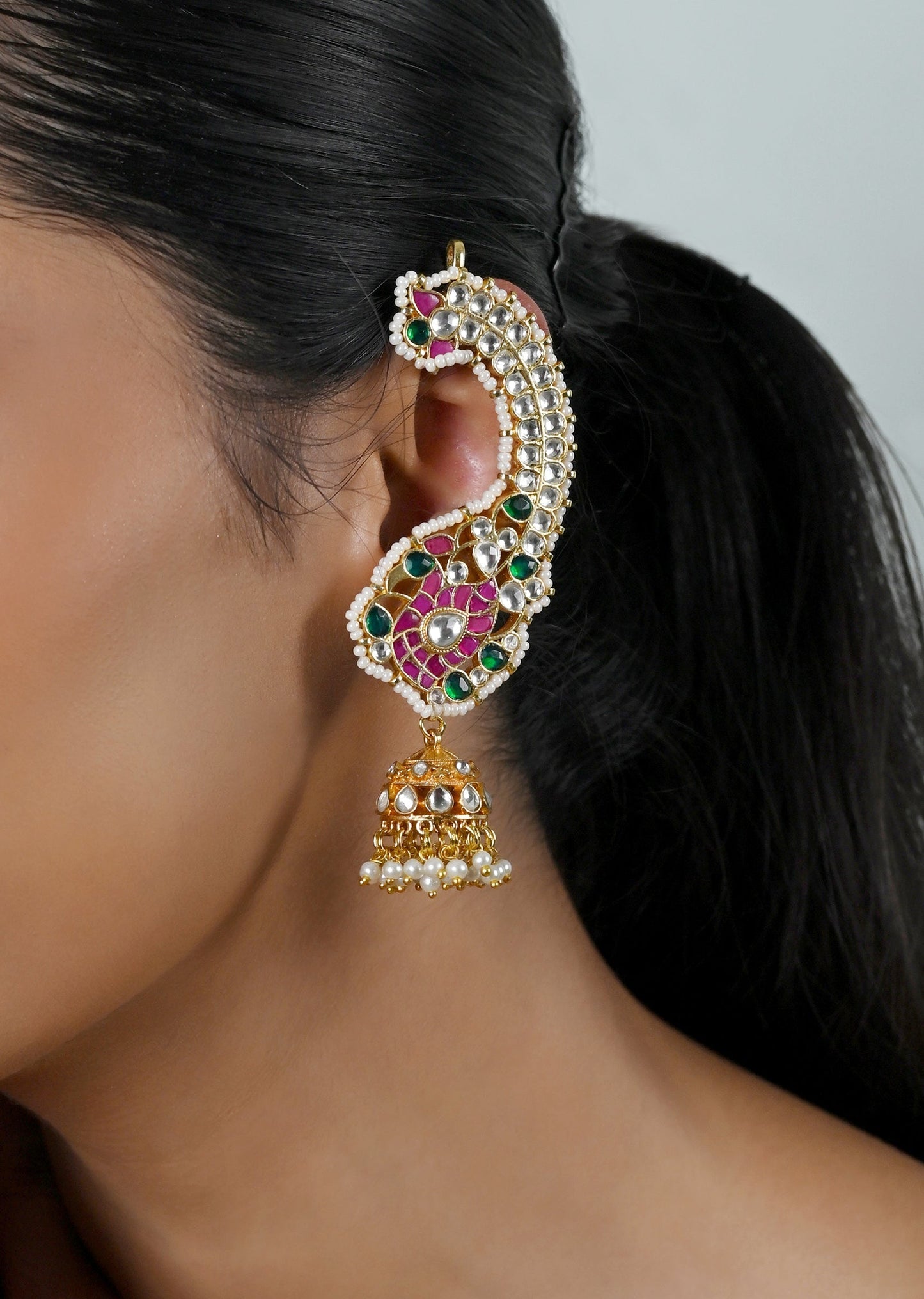 Multicolour Jadau Kundan Statement Ear Cuffs