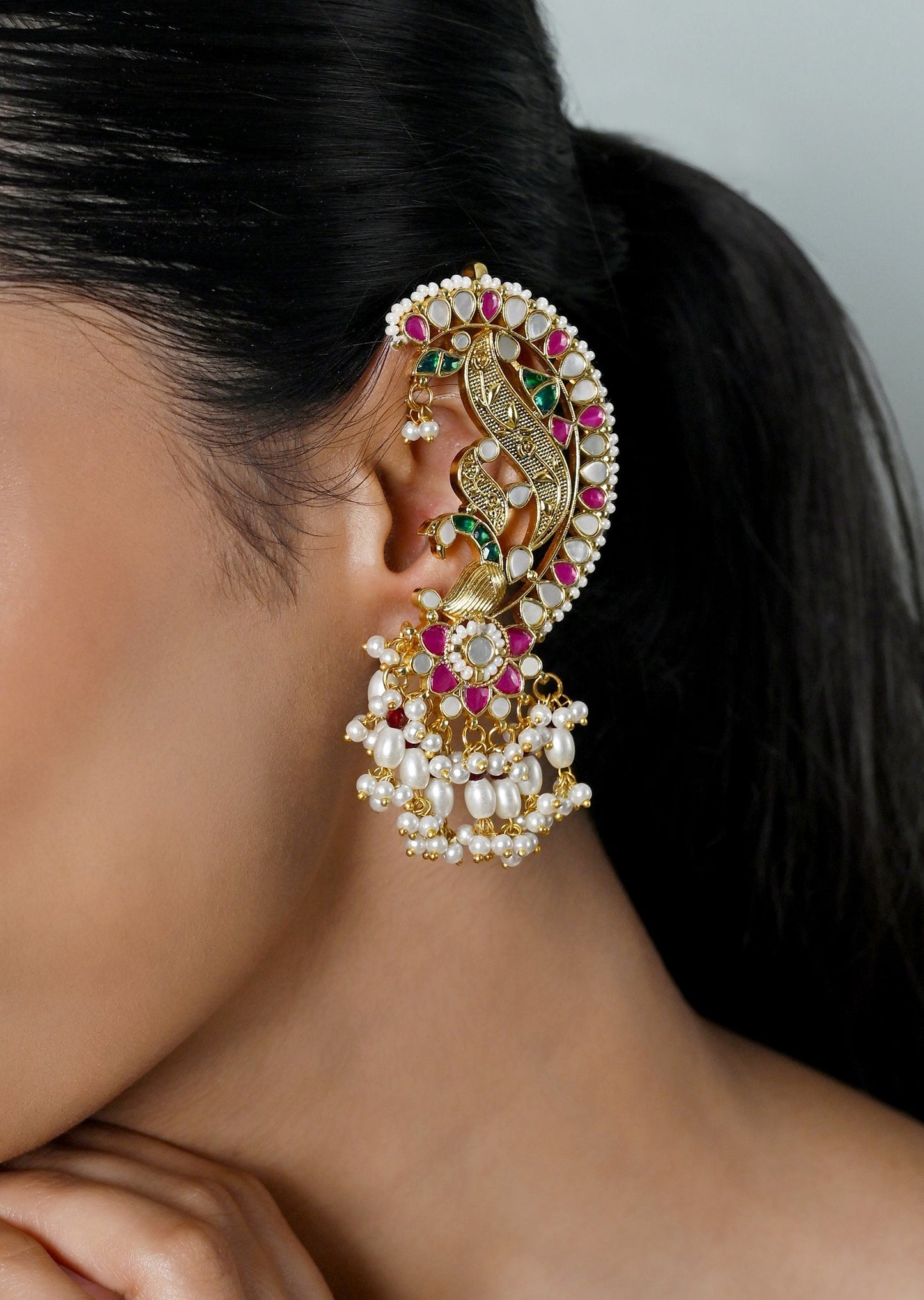 Multicolour Kundan Statement Ear Cuffs