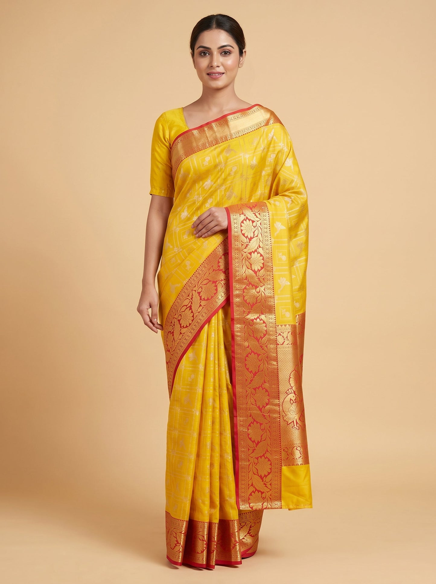 Mustard handloom saree with woven motifs