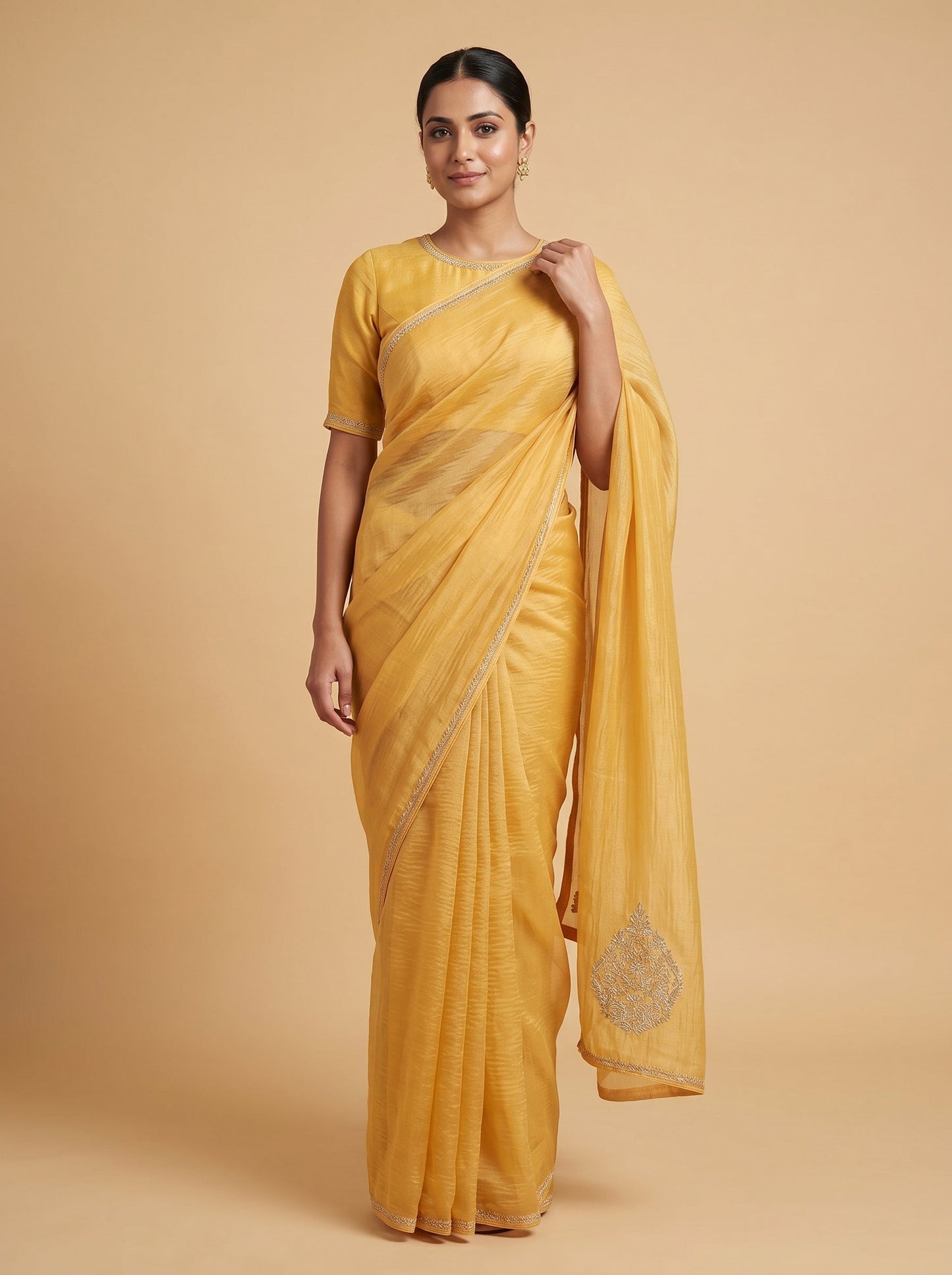 Mustard Harvest Glow Embroidered Saree